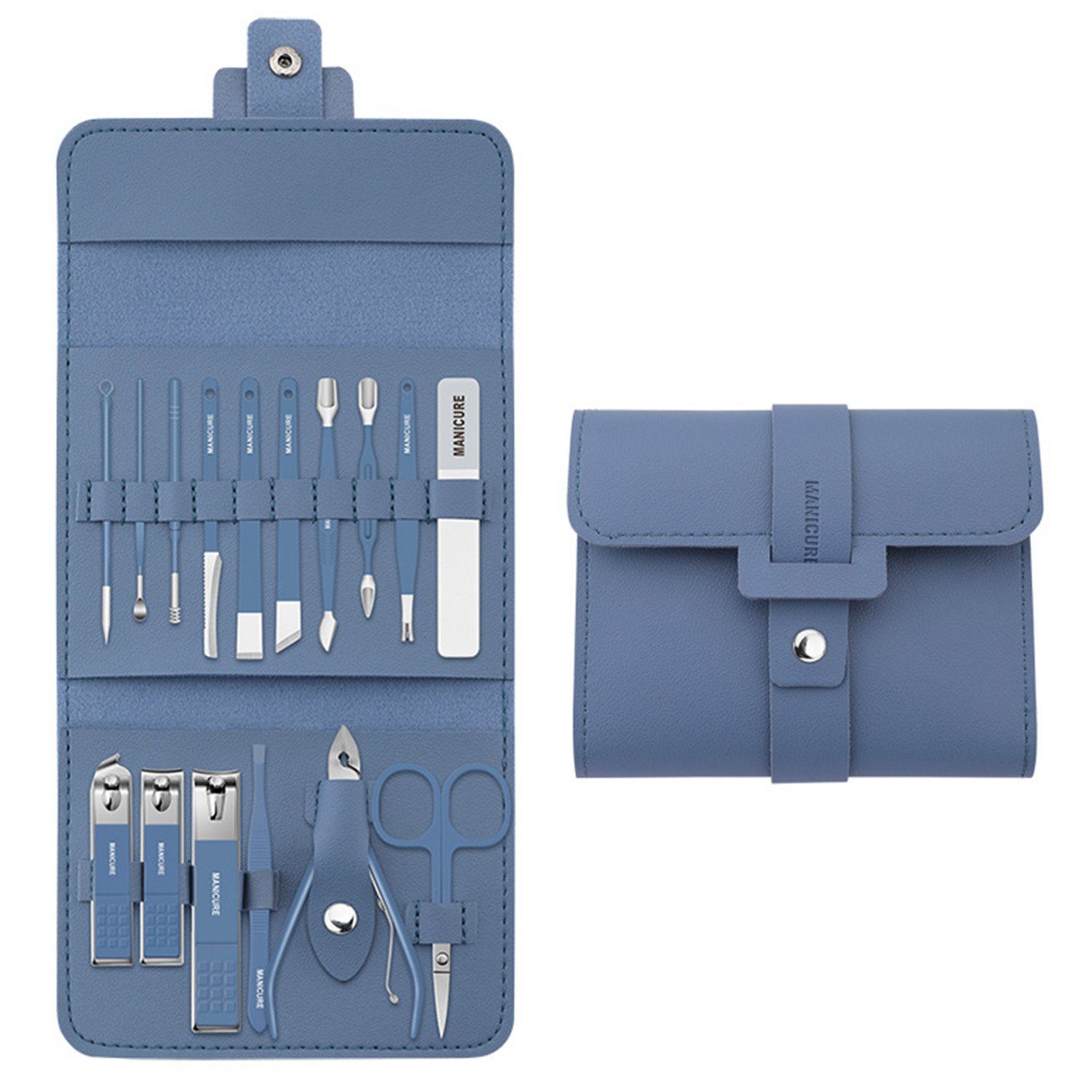 MAGICSHE Maniküre-Pediküre-Set 16-teiliges Edelstahl Nagelknipser-Sets, Maniküre-Pflegeset Blau