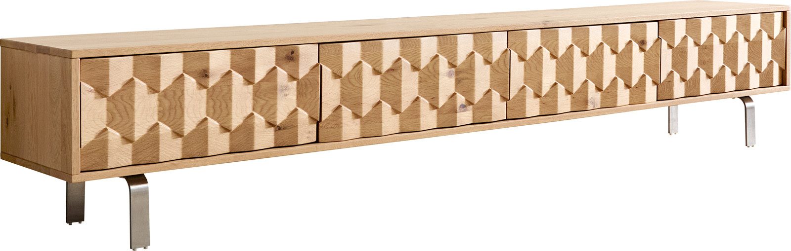 DELIFE Lowboard Fevo, Fevo Eiche Natur 220 cm 4 Türen L-Fuß Edelstahl Lowboard