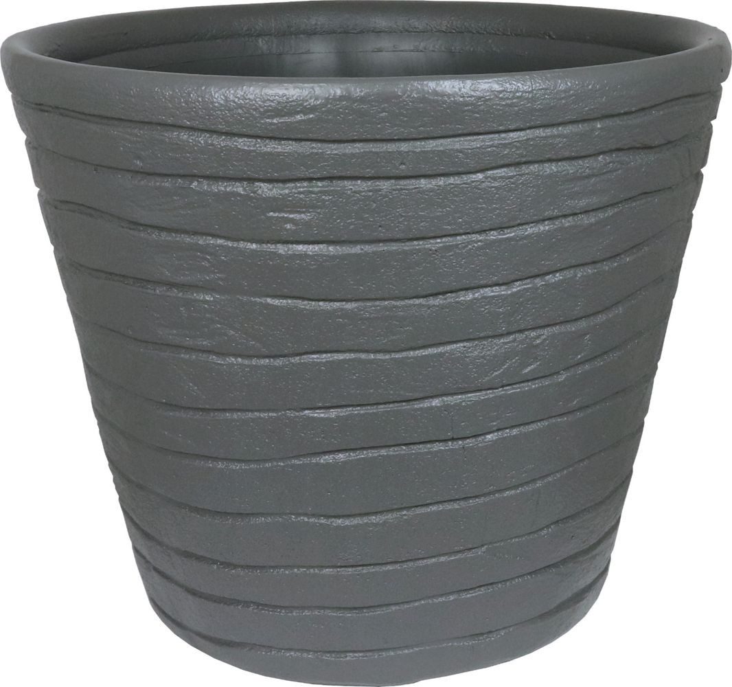 Heimwerkercenter Pflanzkübel MePla Blumentopf Betonlook mit Rille ø48cm Grau, frostfester Kunstoff