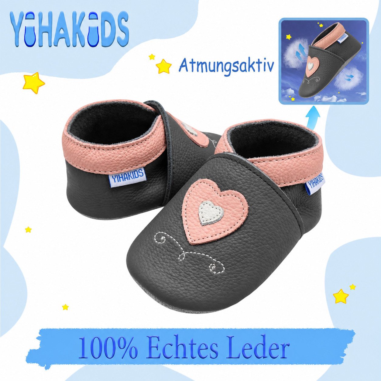 Yihakids Yihakids Baby Lauflernschuhe – Weiche Lederpuschen, Rutschfest Krabbelschuh – Bild 2 von 5
