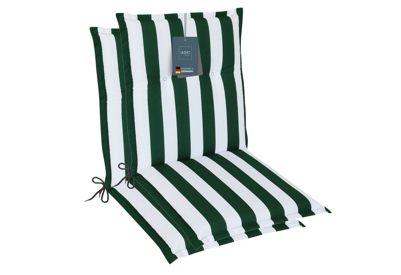 LILENO HOME Polsterauflage Niedriglehner, bequeme Sitzauflage für Gartenstühle, Stuhlkissen, (2 St., 2er Set), Gartenstuhl Auflage in Blockstreifen Grün, Sitzpolster waschbar