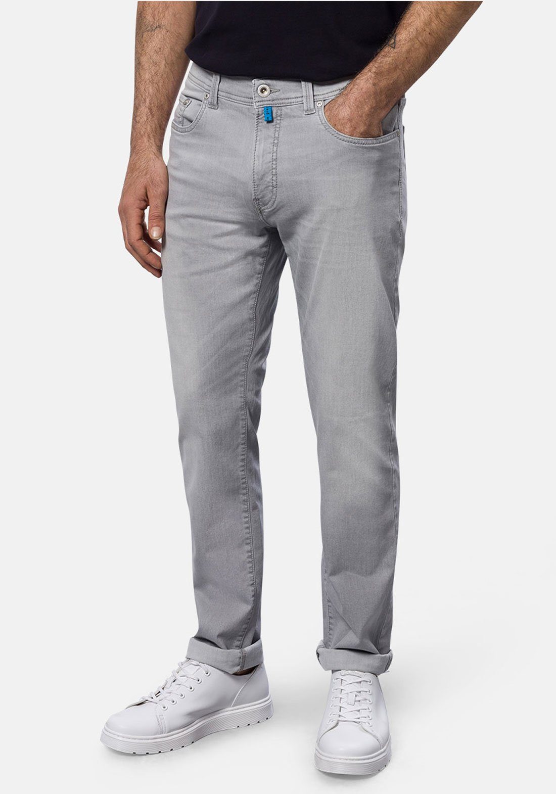 Lyon Organic Light Grey Cardin Jeans Fit Tapered Buffies Pierre Cotton 5-Pocket-Jeans Used Futureflex