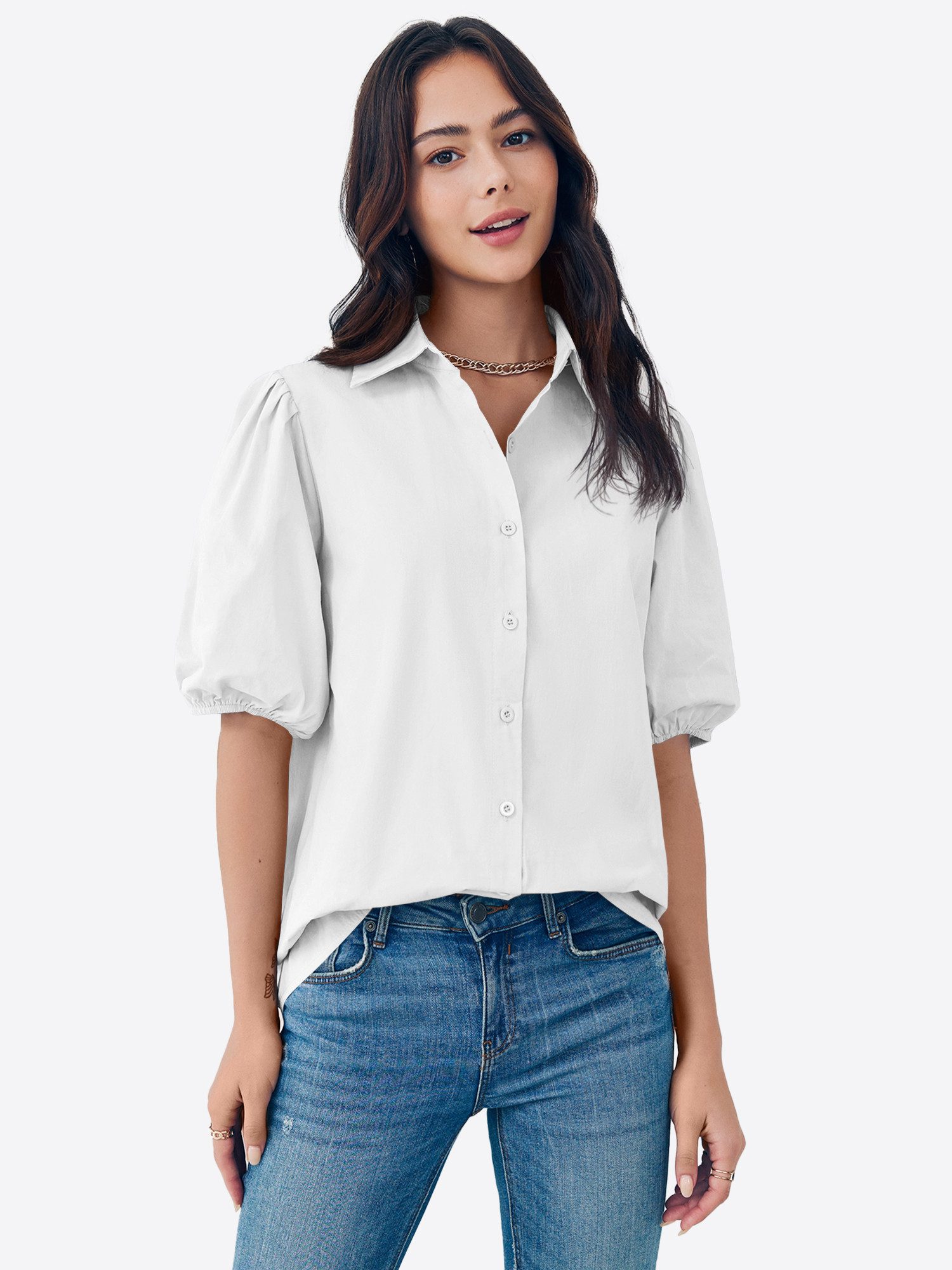 Imily Bela Kurzarmshirt Damen Freizeitbluse mit Puffärmeln (Packung, 1-tlg. günstig online kaufen