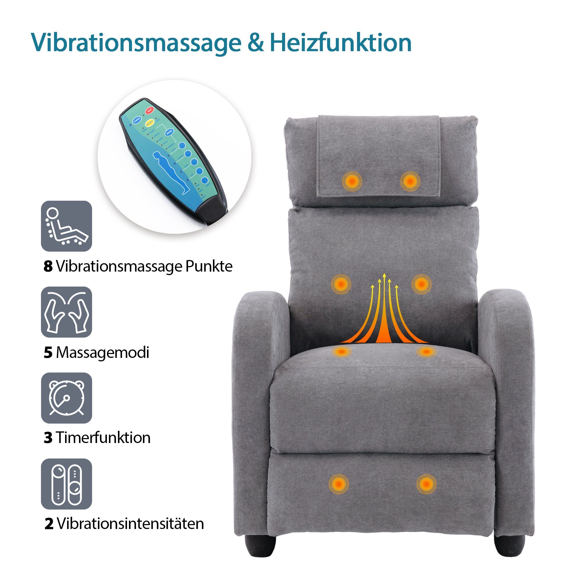 HomeGuru Massagesessel (1-St., Relaxsessel,Fernsehsessel,Ruhesessel,Liegefunktion,Vibration,Heizung Packung)