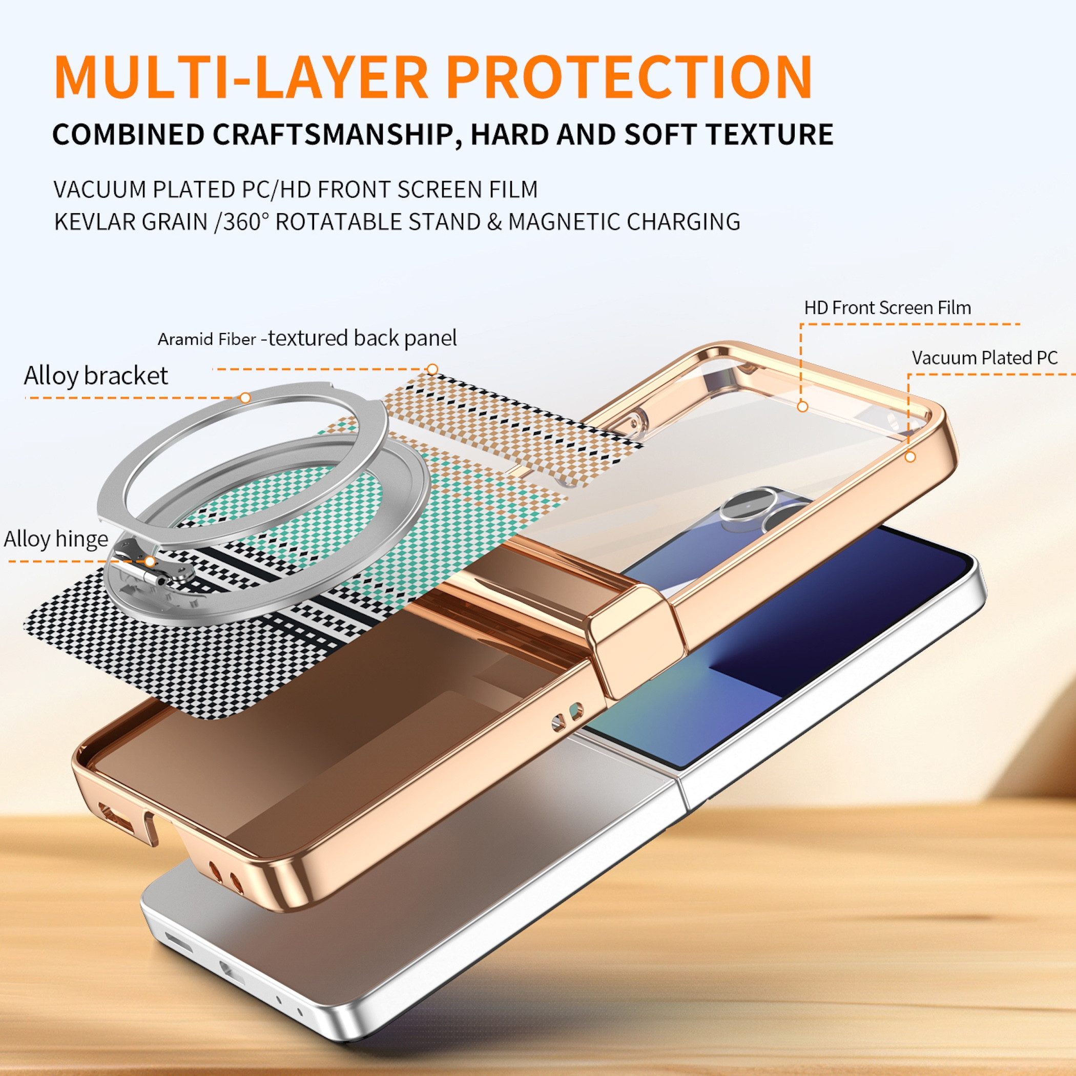 Wigento Handyhülle Samsung Galaxy Z Flip8 5G Dreh Kipp Magnetring H9 Schutzglas Silber 6,90 und 4,1 Zoll, Scharnier Schutz, Displayschutz, erhöhte Ränder, Magne – Bild 2 von 5
