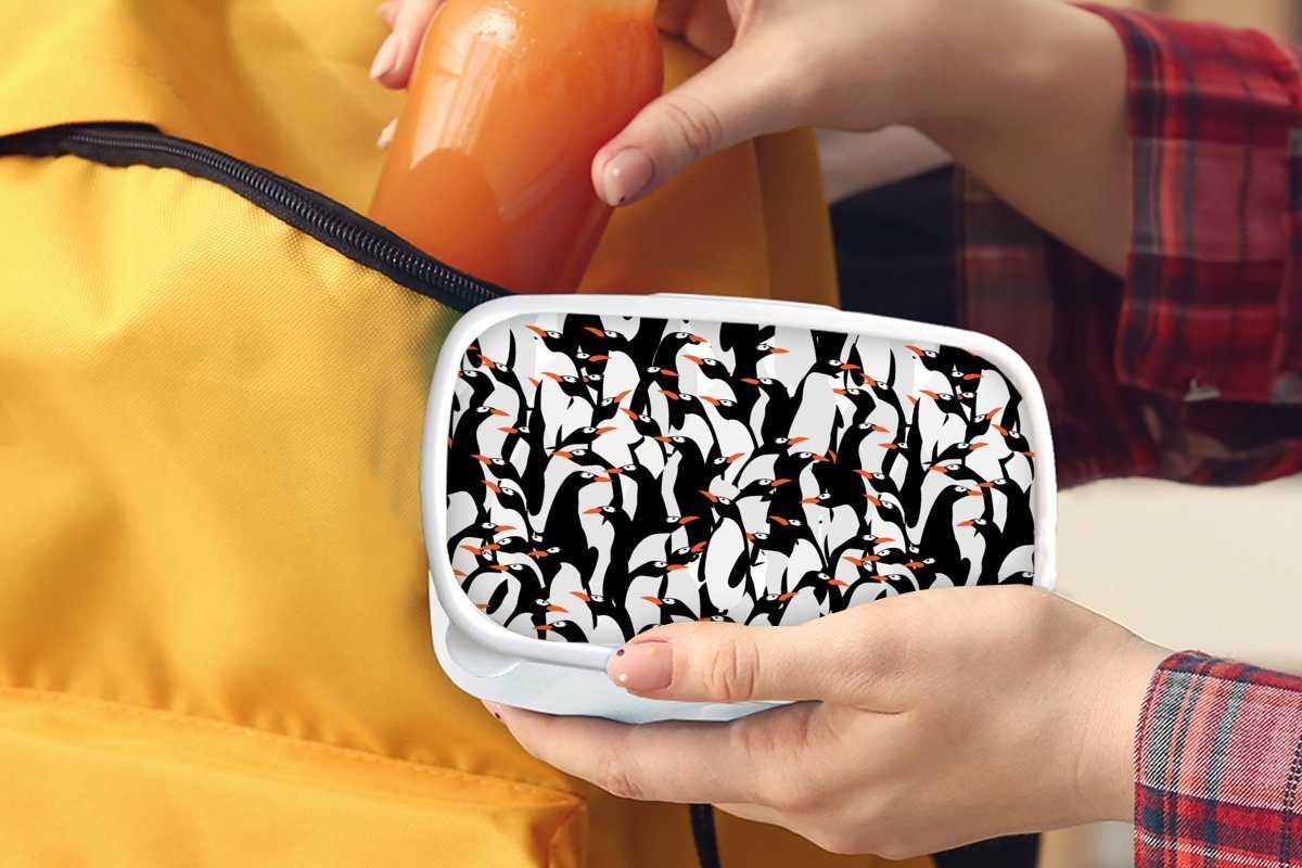 für Brotdose, Erwachsene, - - Kinder Pinguine Zentangle, Jungs Muster Kunststoff, Mädchen und Lunchbox - weiß und Tiere Brotbox MuchoWow für (2-tlg),