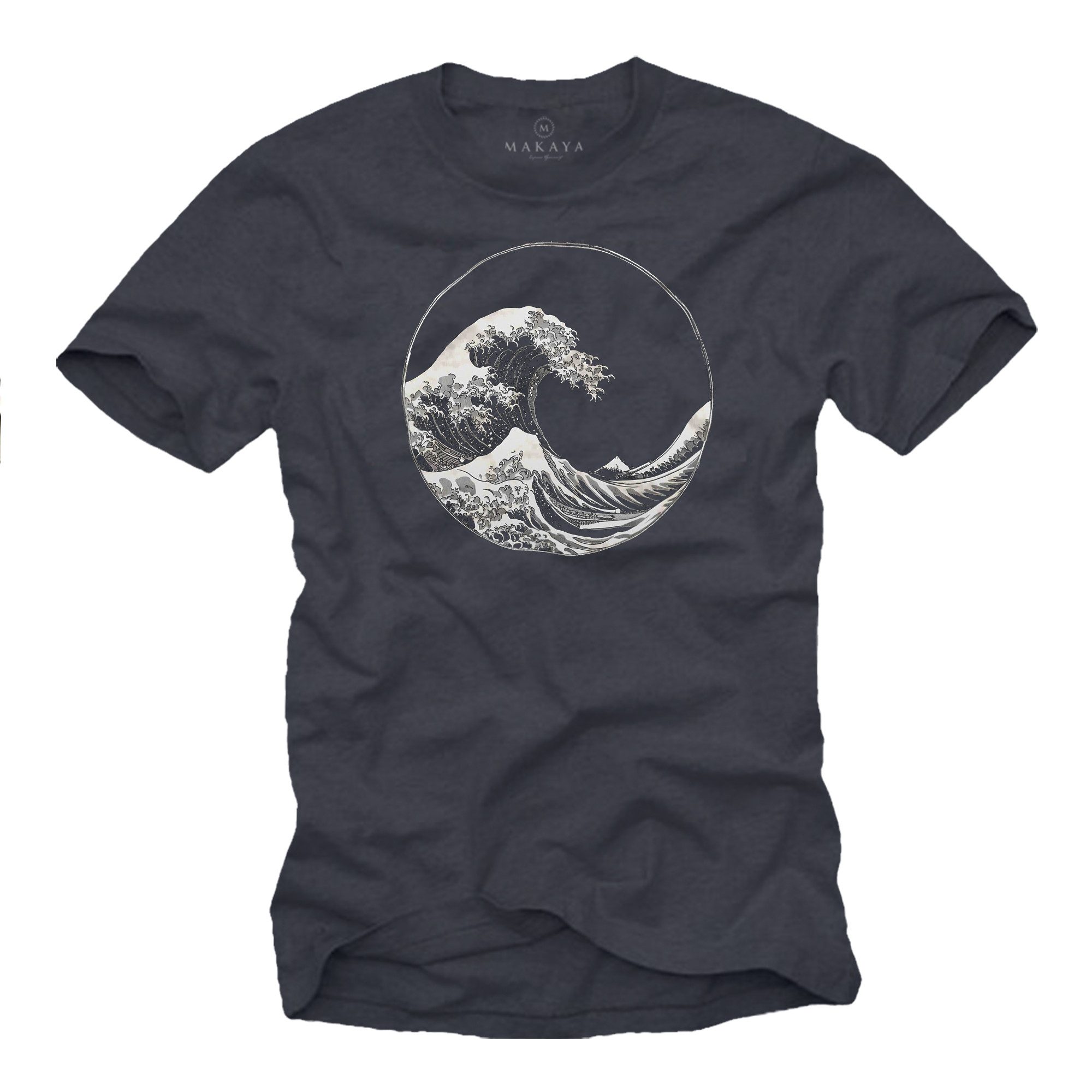 MAKAYA T-Shirt Männershirt mit Wellenmotiv – Cooles Surfdesign für Wassersport (Schwarz, Blau, Grün, Grau, Blaugrau, S, M, L, XL, XXL, XXXL, XXXXL, XXXXXL) Baumwolle