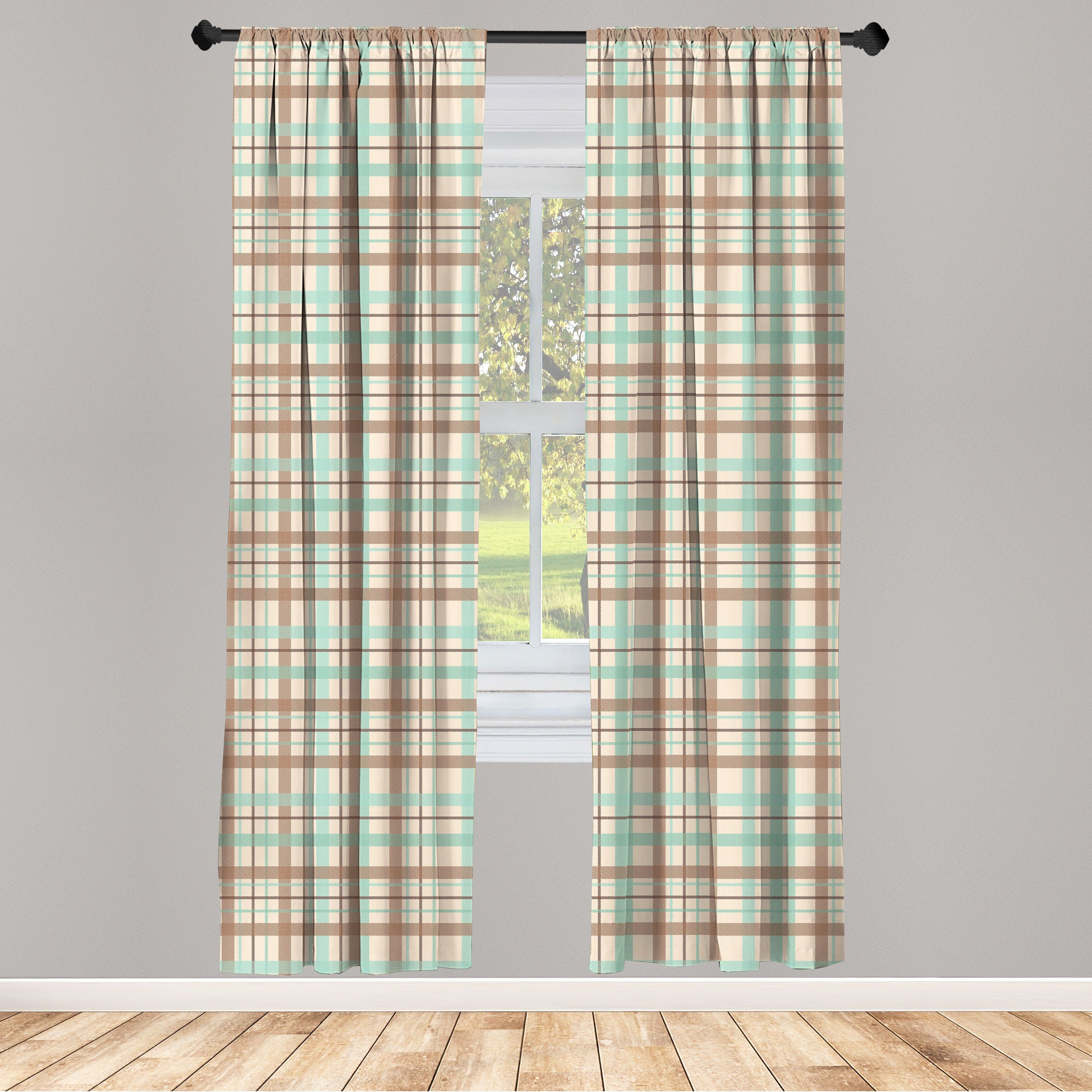 Gardine Vorhang für Wohnzimmer Schlafzimmer Dekor, Abakuhaus, Country Scottish Tartan Microfaser, Plaid