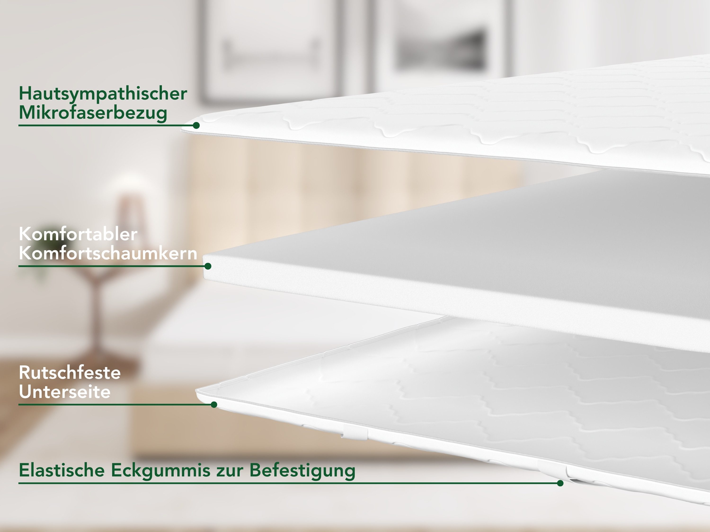 Dreamstar, Topper ergonomischer Matratzentopper in 3 Härtegraden - weich, mittel, fest, 6 cm hoch, Komfortschaum, rutschfest, Bezug waschbar - für Matratzen und Boxspringbetten