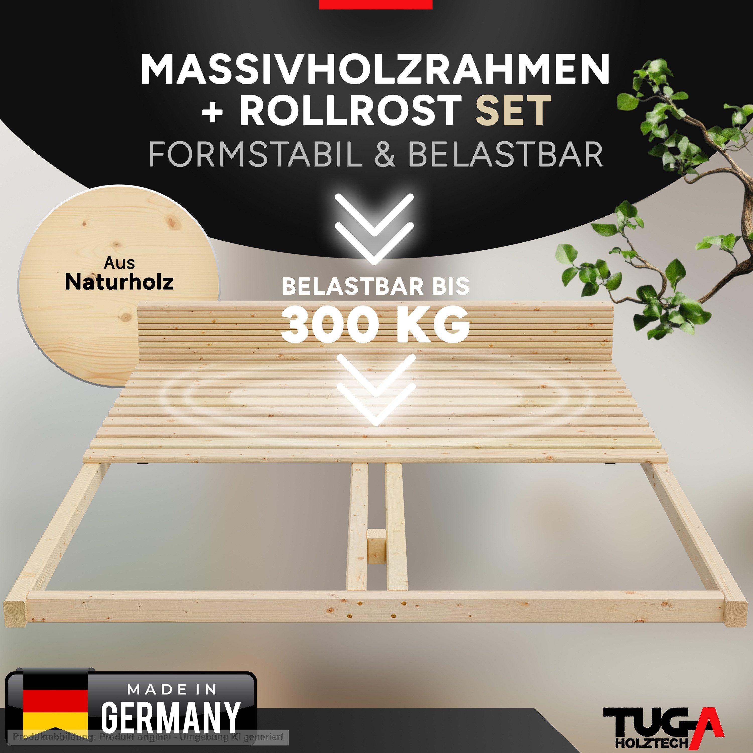 Rollrost Lattenrost inkl. Auflagerrahmen 90x200 cm Rolllattenrost Palettenbett, TUGA-Holztech – Bild 2 von 5