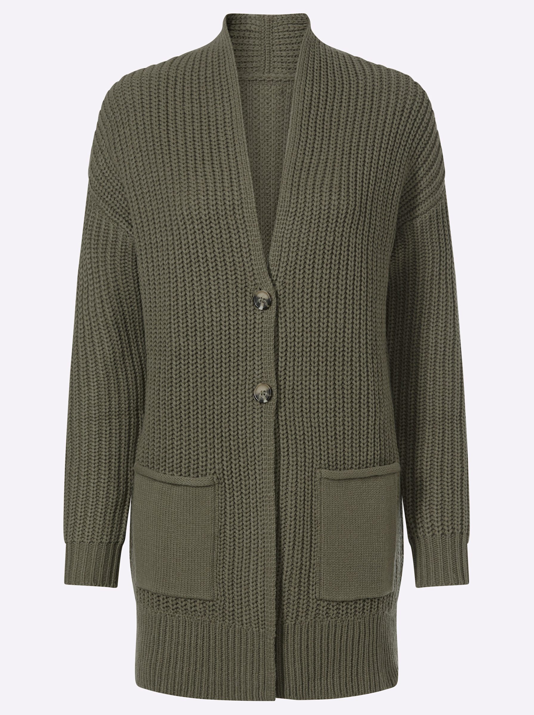 Strickjacke Long-Strickjacke Langarm Rippoptik
