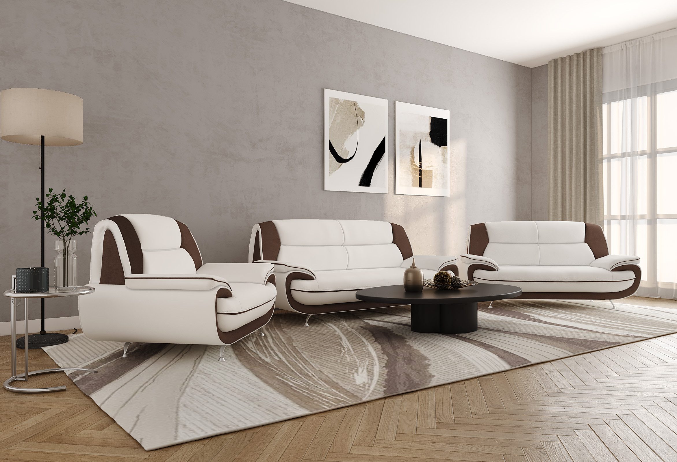 Kaiser Möbel Loungeset Wohnzimmer-Set 3-2-1 modern, Stoff Kronos, PALERMO, (3-2-1, Sitzgarnitur 3-2-1), breite Sitzflächen keine Schlaffunktion