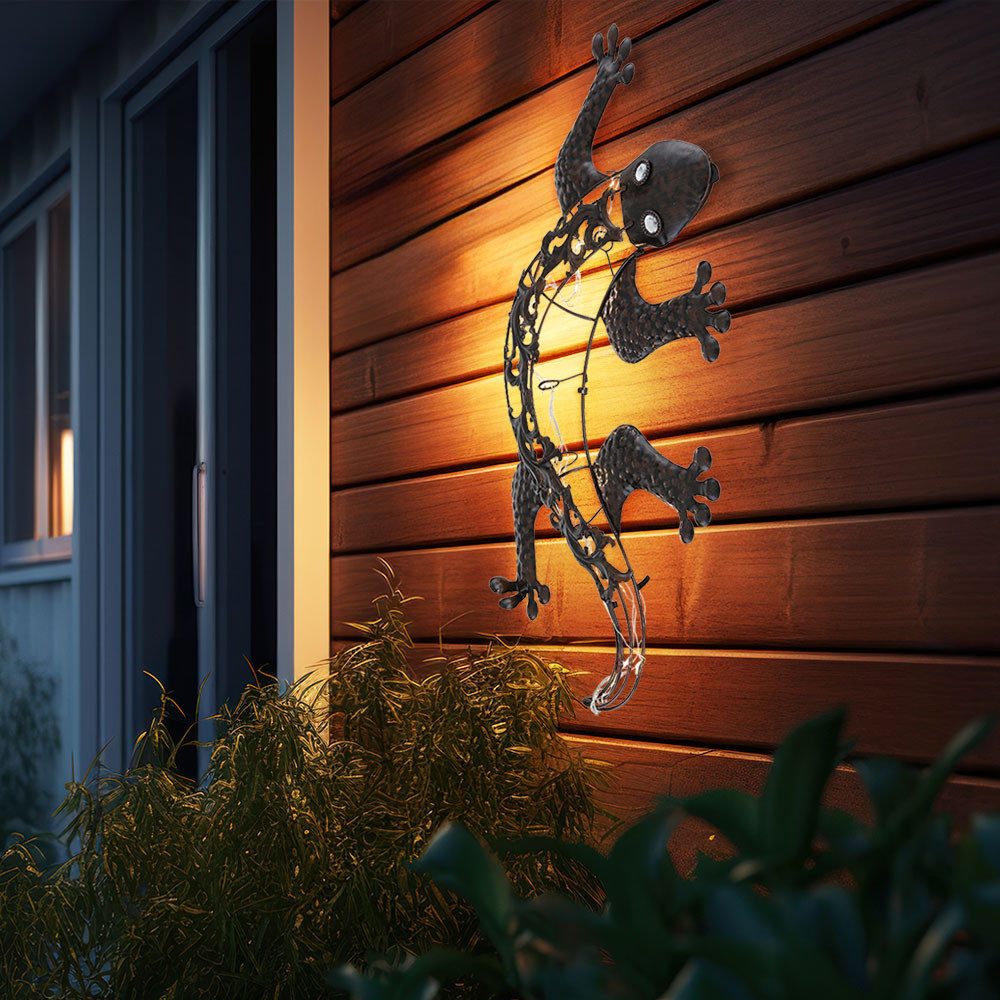 GLOBO LIGHTING LED Dekofigur, LED-Leuchtmittel fest verbaut, Warmweiß, Solar Wandlampen für Außen Tier Gartenfigur Gecko