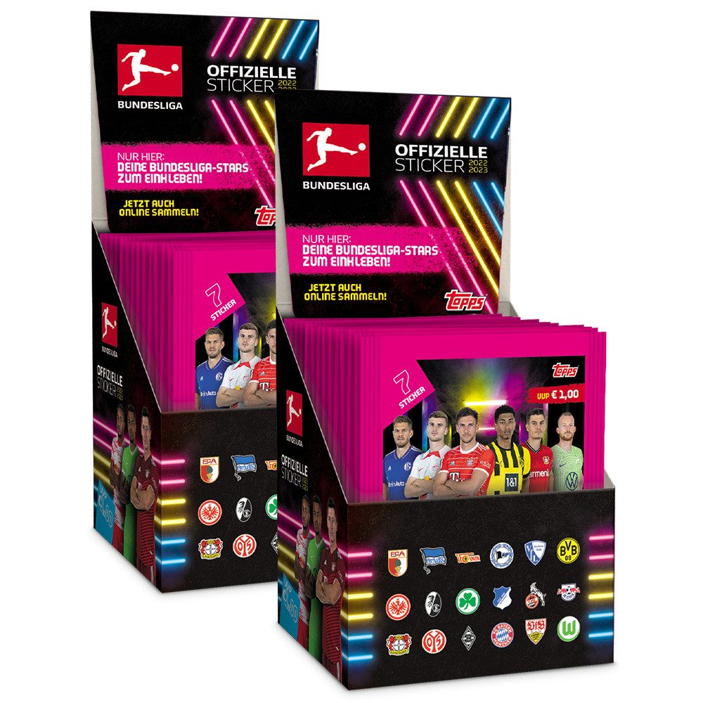 Topps Sammelkarte Bundesliga Sammelsticker 2022/23 2 Displays (100 Tüten)