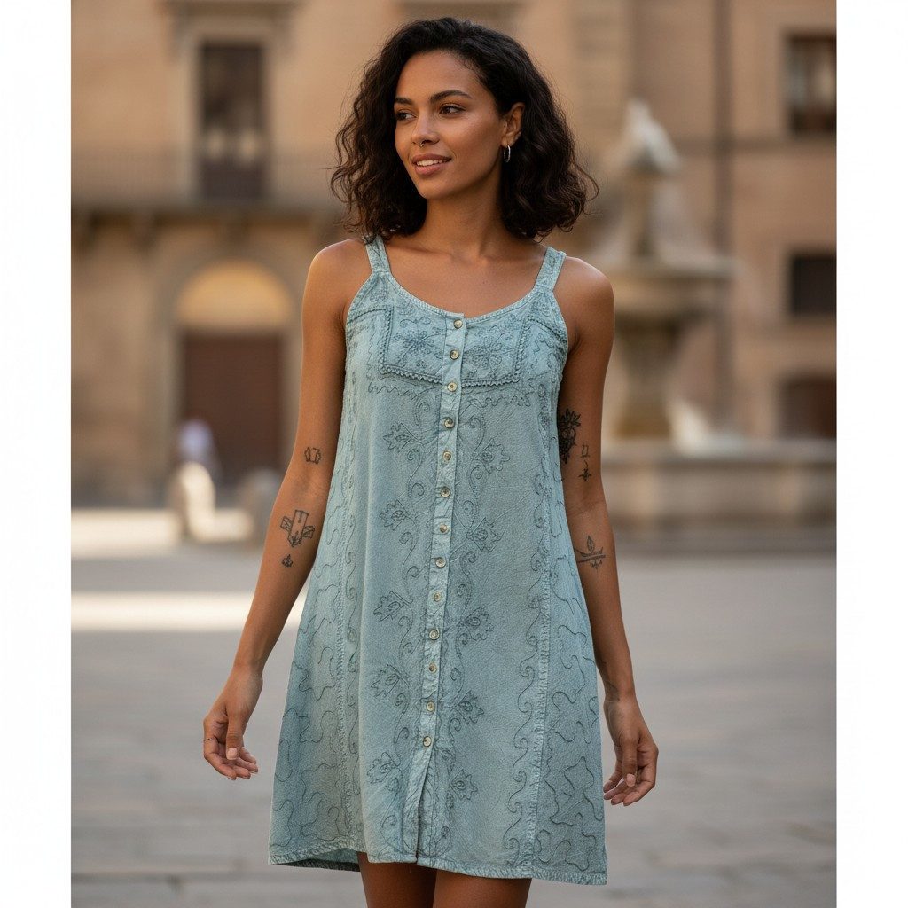 Guru-Shop Midikleid Besticktes indisches Kleid, Boho Minikleid -.. alternat günstig online kaufen