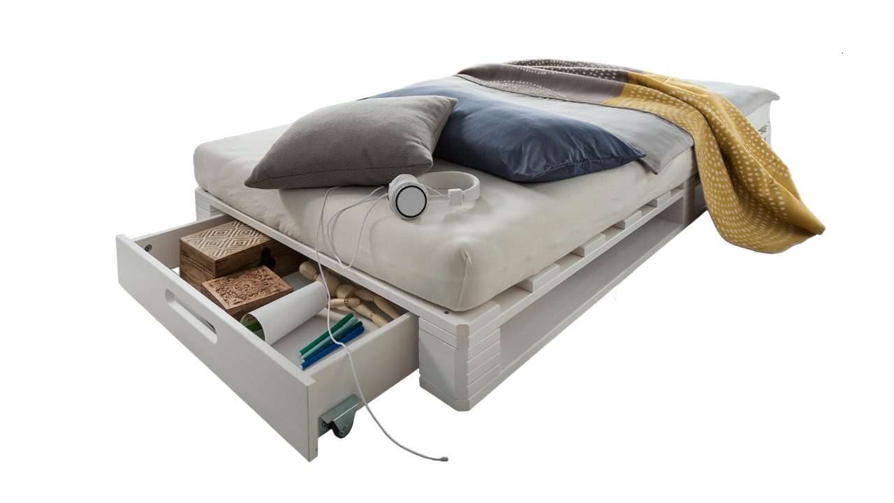 Wohnglücklich Palettenbett Mia (Massivholzbett, schlicht, platzsparend, robust)