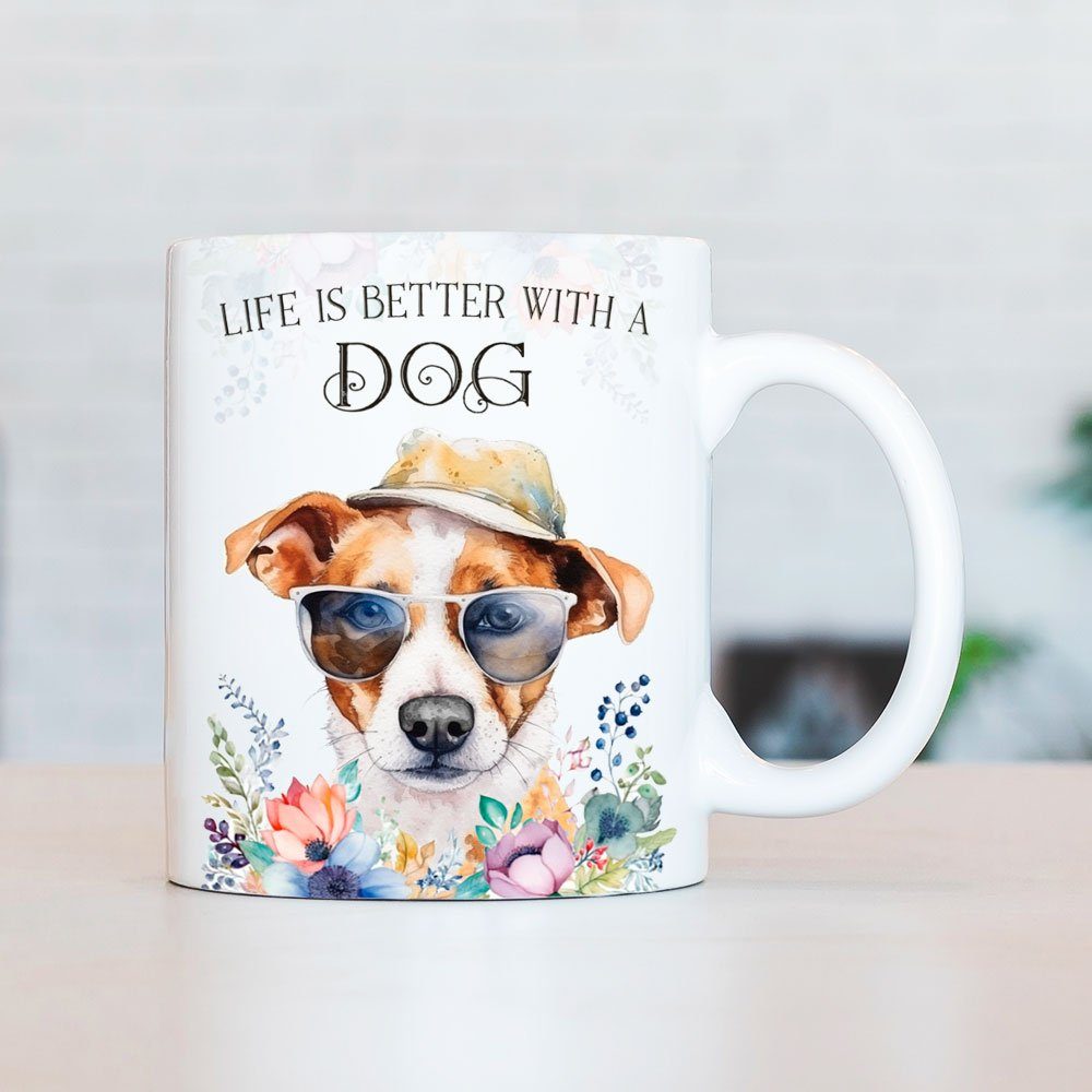 Cadouri Tasse JACK RUSSELL TERRIER - Kaffeetasse für Hundefreunde, Keramik, mit Hunderasse, beidseitig bedruckt, handgefertigt, Geschenk, 330 ml