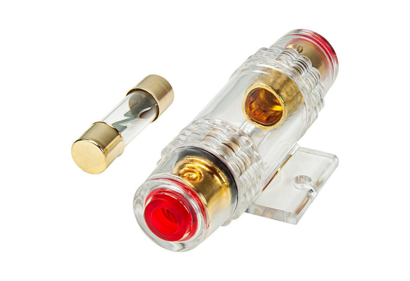 Thumbnail - tomzz Audio Kfz-Sicherungshalter AGU Sicherungshalter transparent Kabel bis 25qmm, vergoldet, 70A Siche