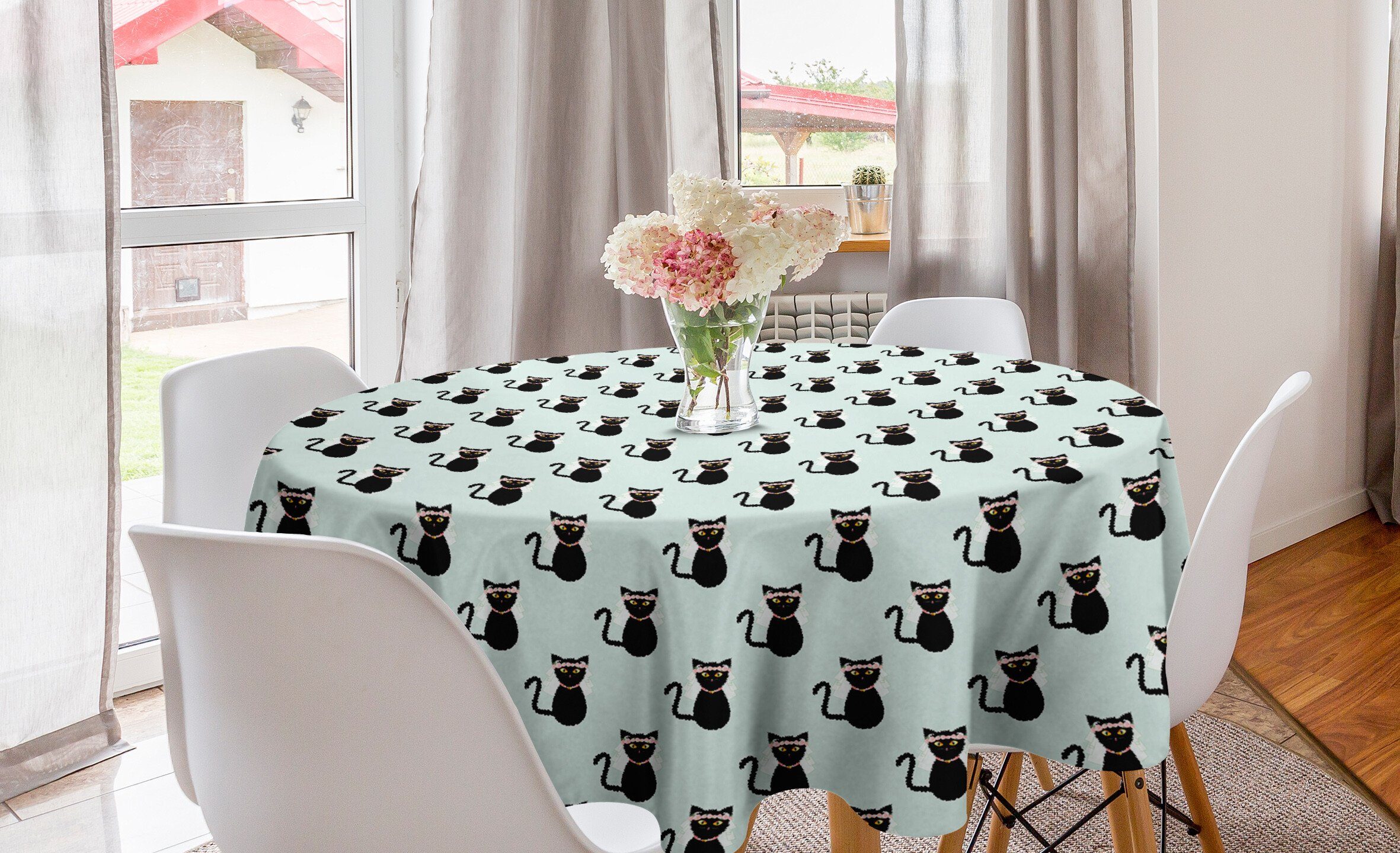 Abakuhaus Tischdecke Kreis Tischdecke Abdeckung für Esszimmer Küche Dekoration, Katze Lustige Braut Kitten Wiederholung