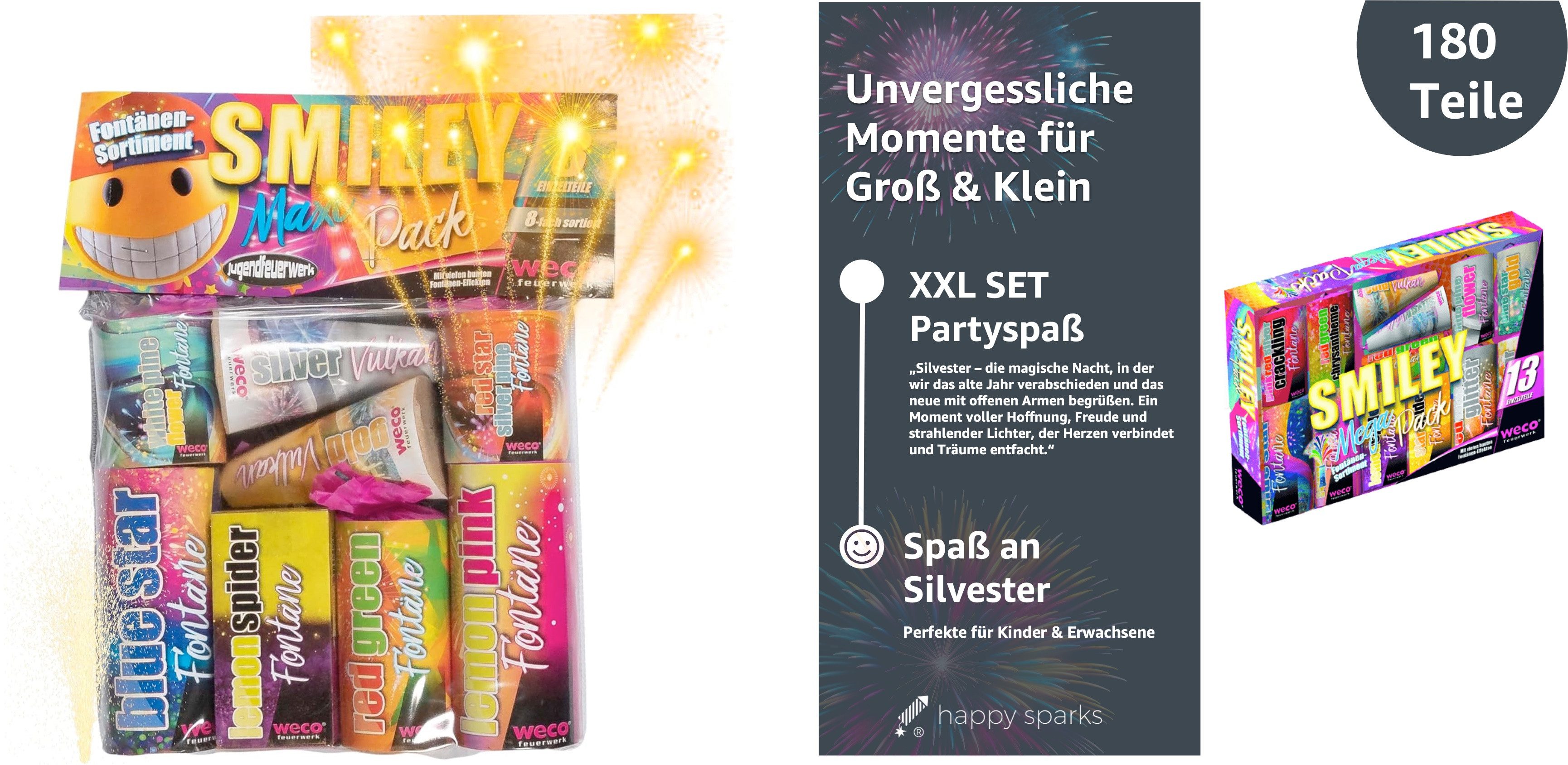 happy sparks® Geburtstagskerze Smiley Maxi Pack 8-teiliges Fontänen - Jugen günstig online kaufen