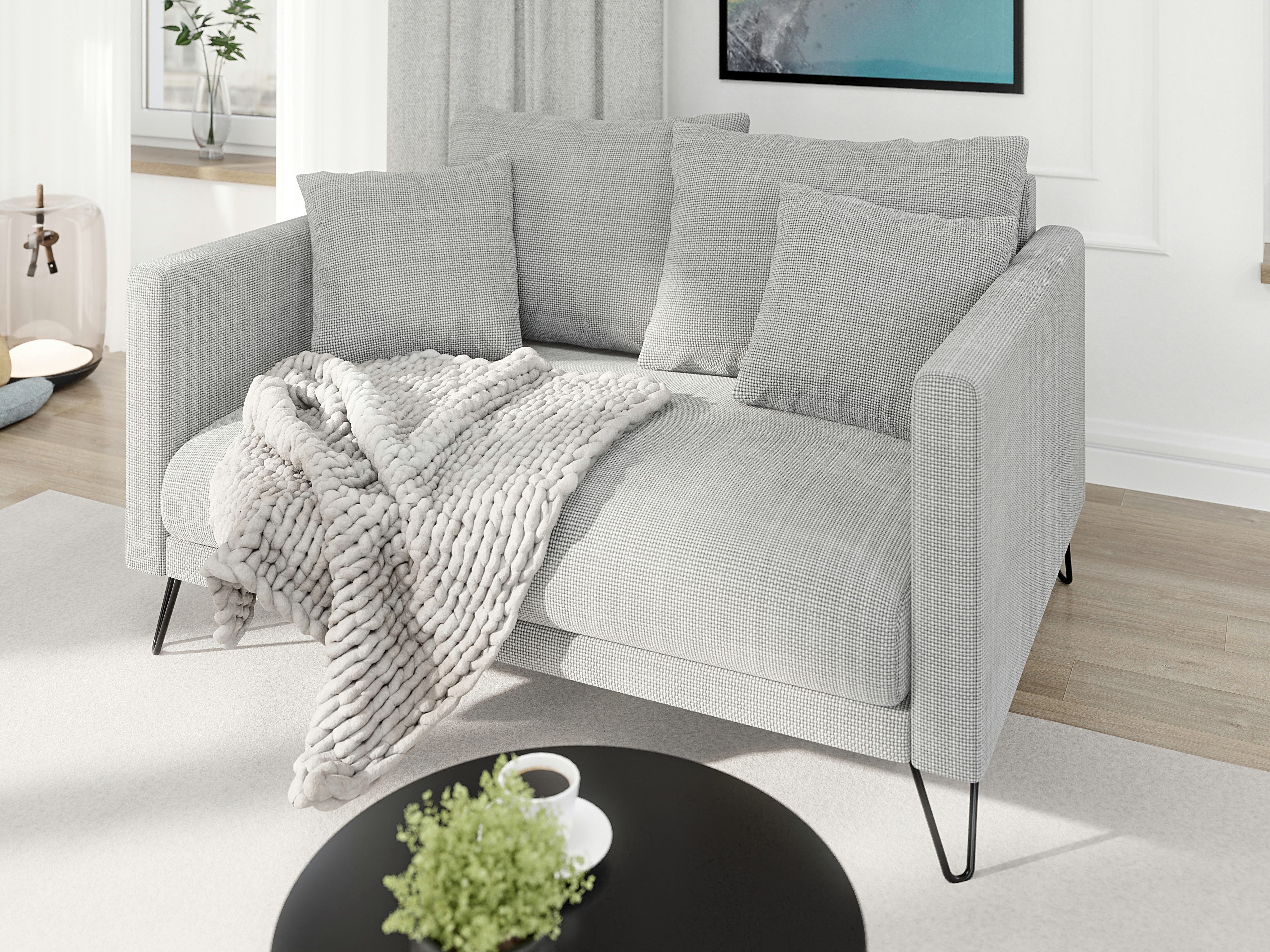 S-Style Меблі 2-Sitzer Sofa Harmony aus Chenille-Stoff mit Hohen Schwarzen Metallfüßen, mit Wellenfederung
