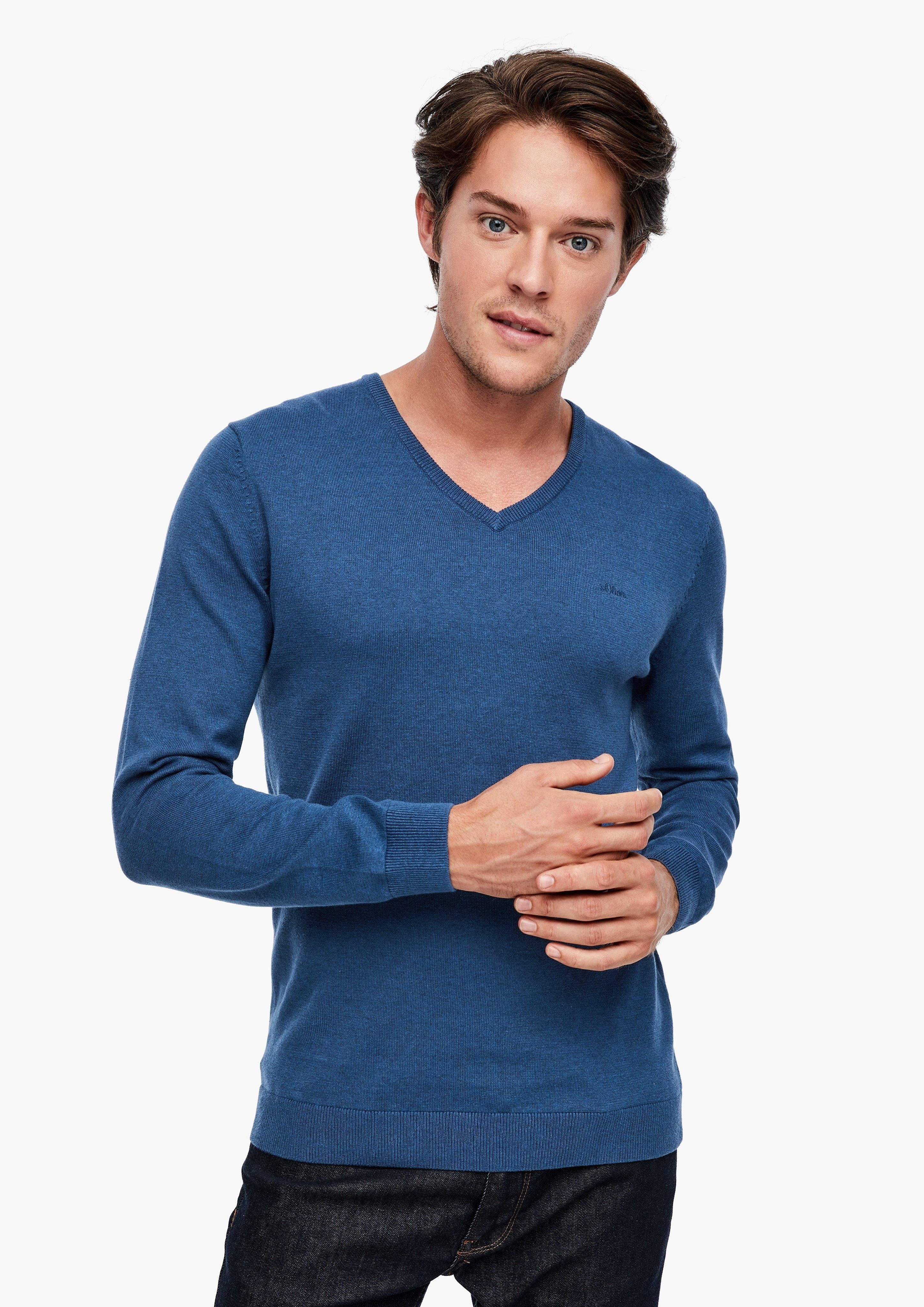 s.Oliver Strickpullover Feinstrickpulli mit V-Ausschnitt Logo günstig online kaufen