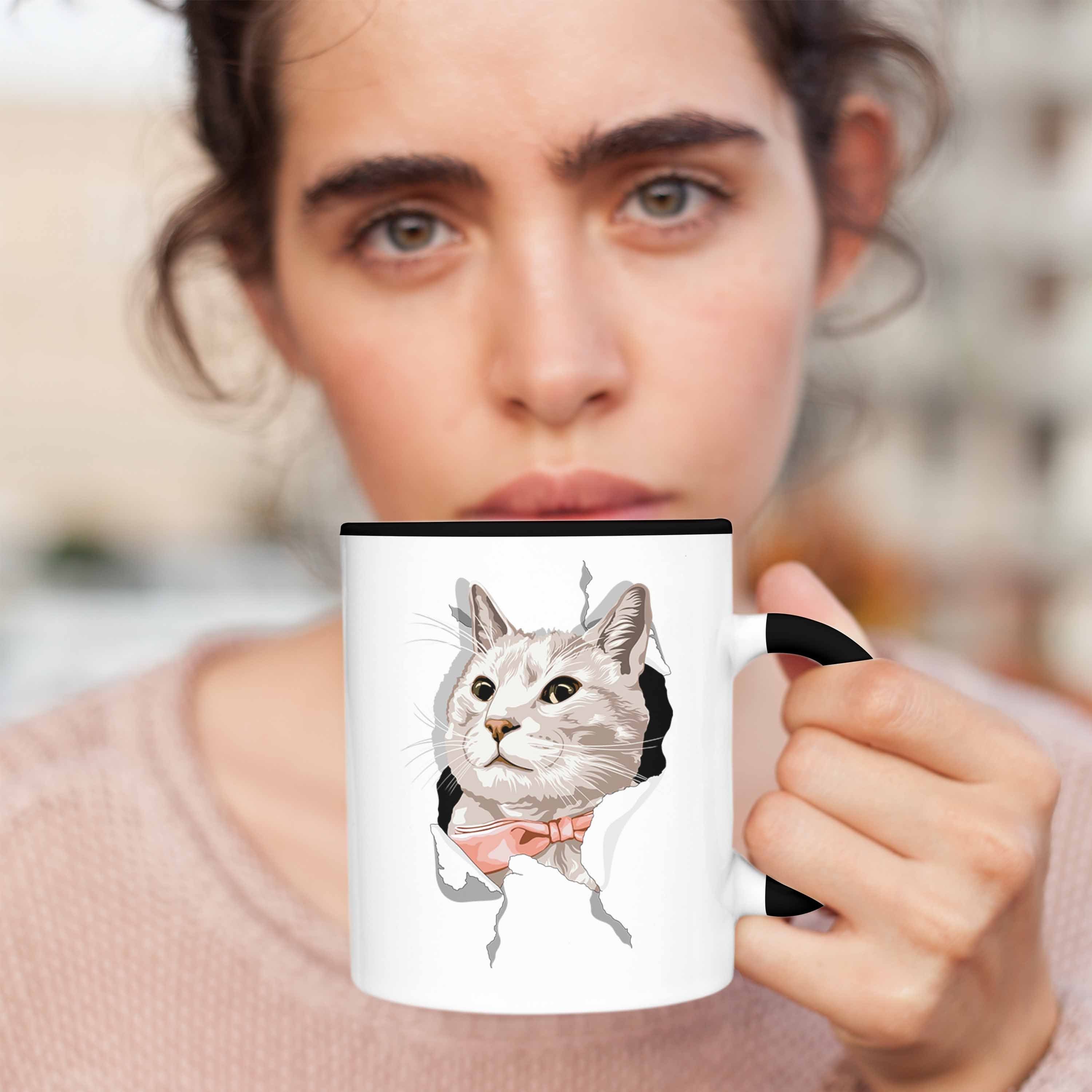 Schwarz Katzengrafik 3D Katzenbesitzerin Katzen Trendation Tasse Tasse Lustige - Geschenk Geschenkidee Trendation