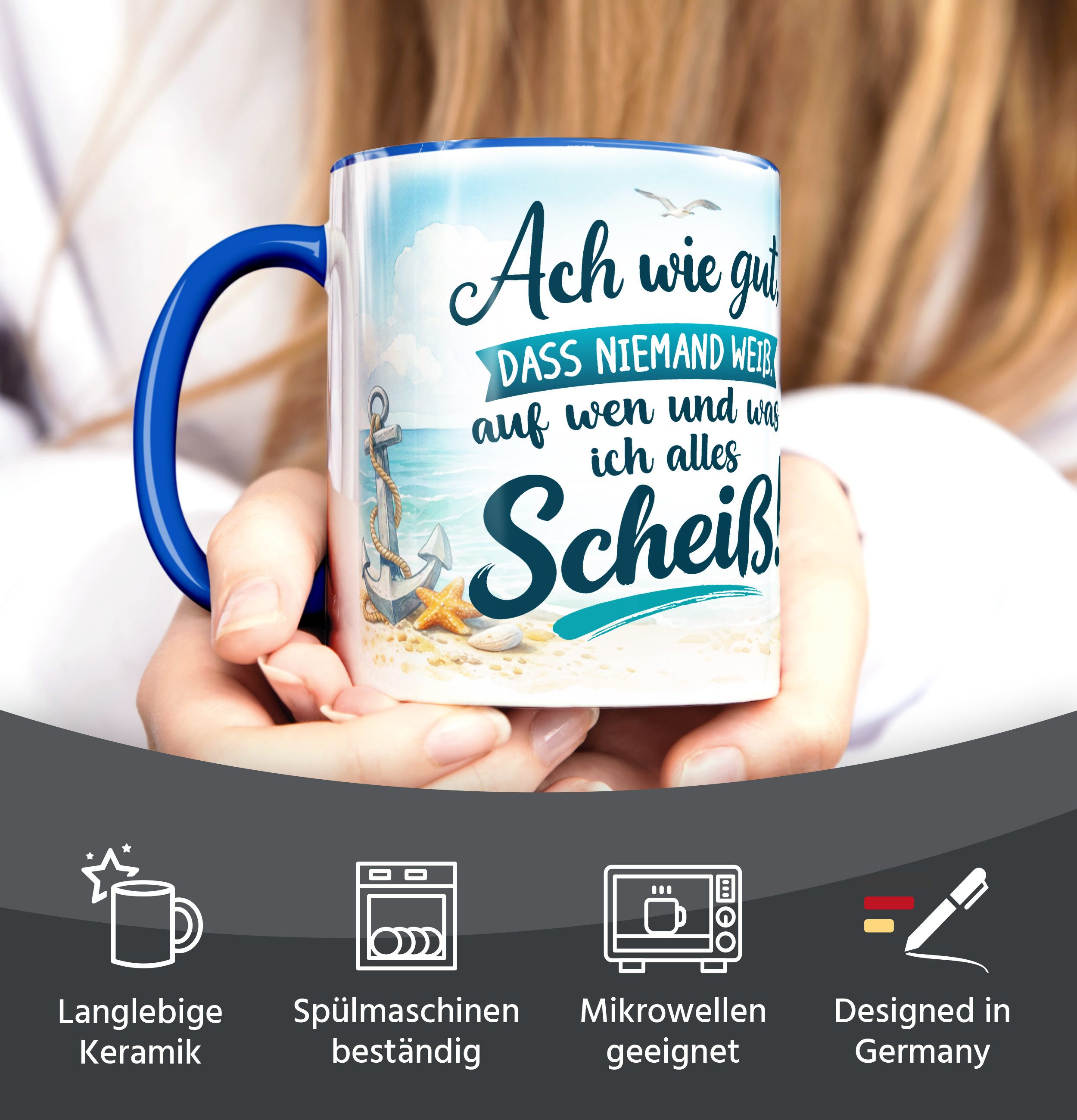 MoonWorks Tasse Tasse Möwe Spruch - Ach wie gut dass niemand weiss - Bürotasse, Keramik – Bild 4 von 5