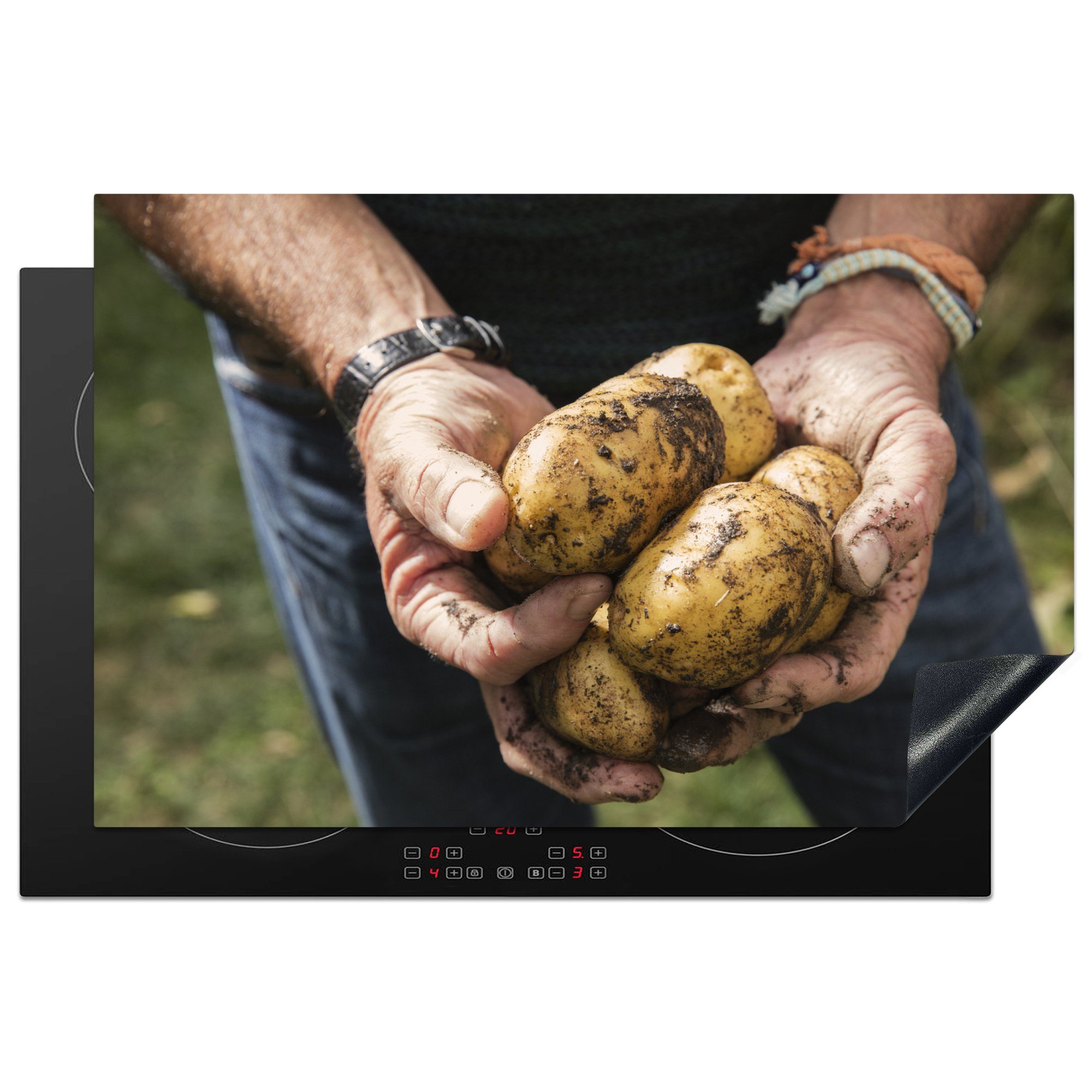 MuchoWow Herdblende-/Abdeckplatte Ernte - Kartoffeln - Landwirt, Vinyl, (1 tlg), 81x52 cm, Induktionskochfeld Schutz für die küche, Ceranfeldabdeckung