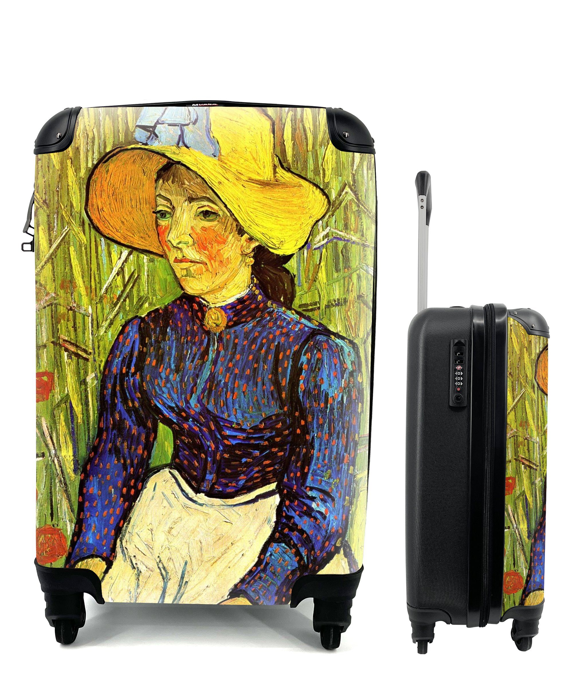 MuchoWow Handgepäckkoffer Bäuerin mit gelbem Strohhut - Vincent van Gogh, 4 Rollen, Handgepäck Trolley Rollkoffer Kleine Reisekoffer mit 4 Rollen - Cabin Size < 55x40x23 & 55x40x20 cm - Fotokoffer - Kabinenkoffer - Boardgepäck