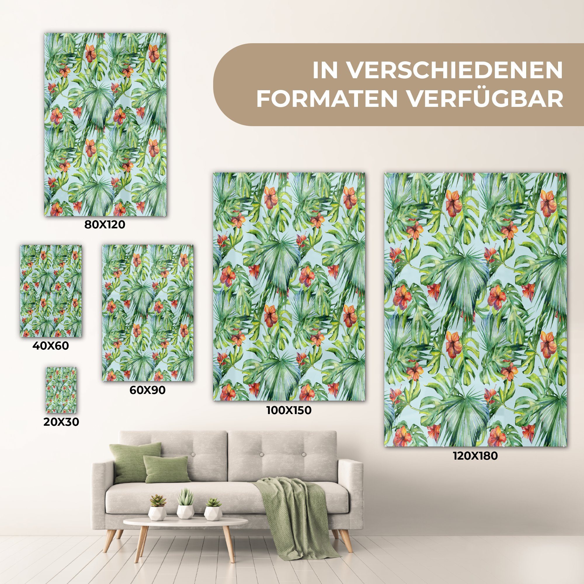 Glas - - - Glas Wanddekoration Wandbild auf Acrylglasbild Monstera (1 Glasbilder Orange, MuchoWow Blumen Bilder - Foto auf St), -