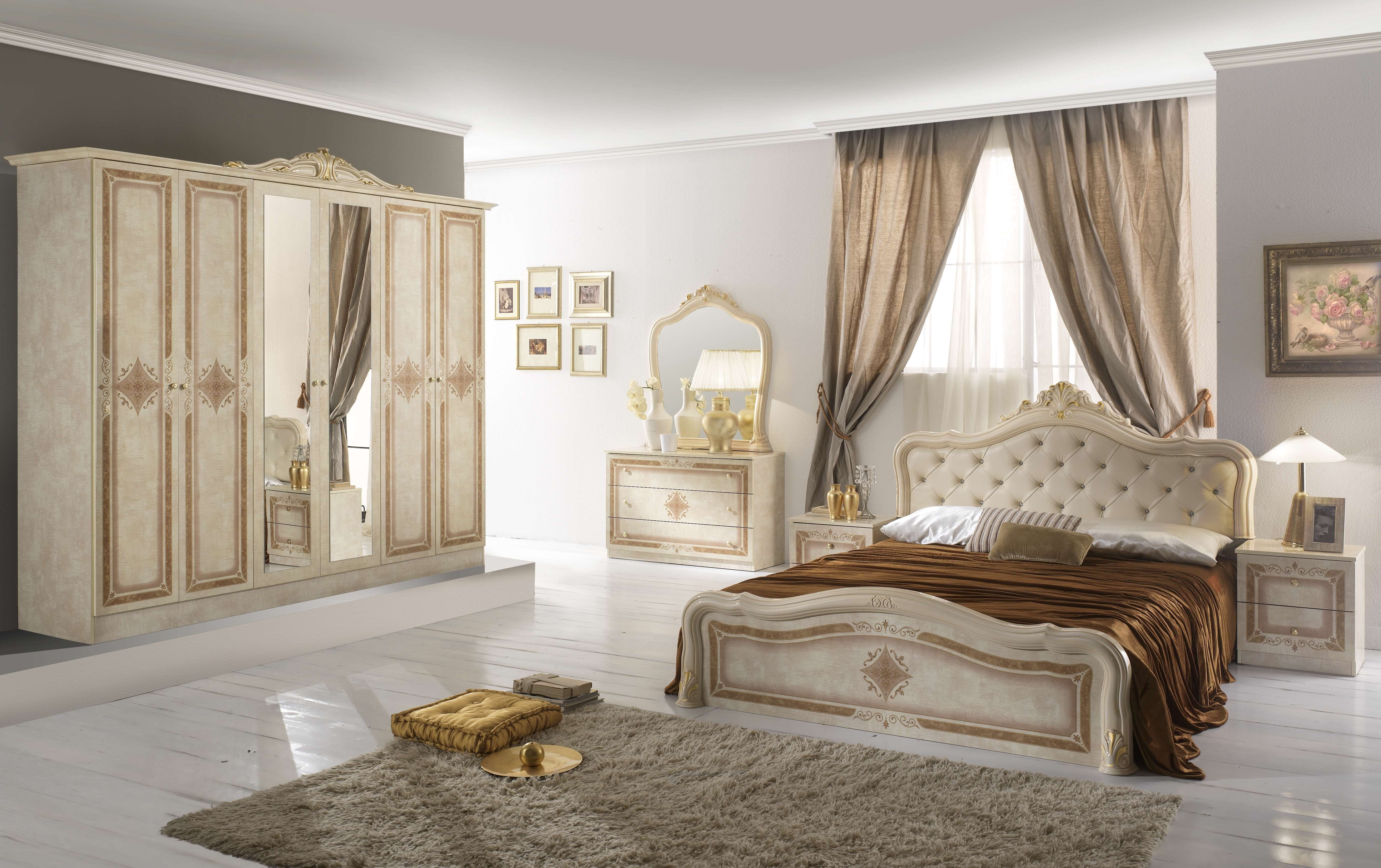 Interdesign24 Schlafzimmer-Set Livia, im klassischen Barock Stil Beige Hochglanz 6-Teilig