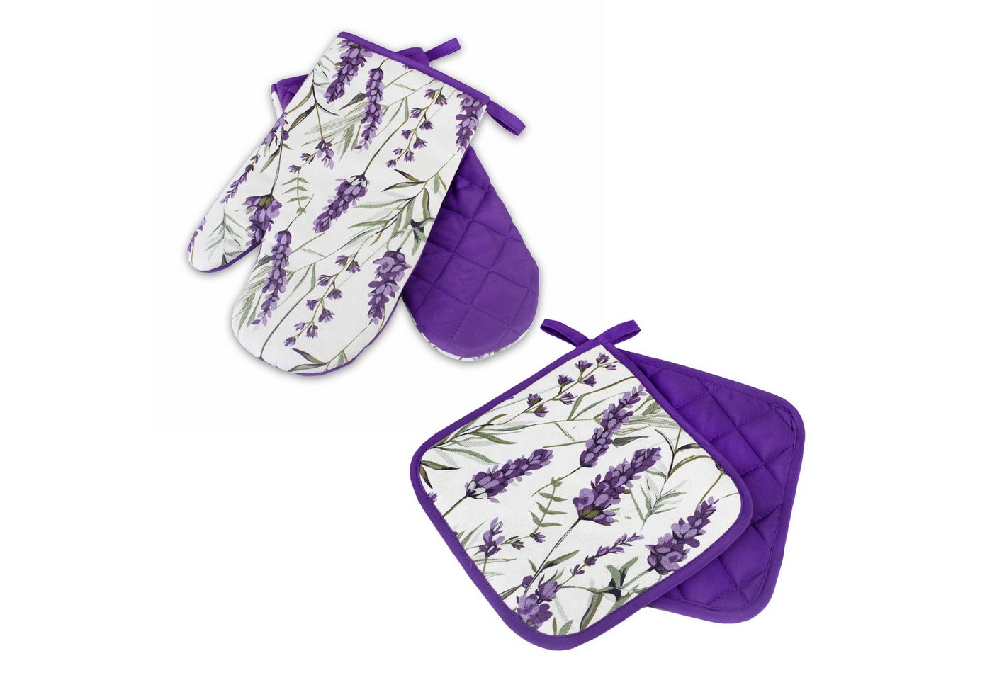 Delindo Lifestyle Topfhandschuhe Ofenhandschuhe, Topflappen, (4er Sparset, 4-tlg., bestehend aus 2x Ofenhandschuh + 2x Topflappen), Hitzebeständig bis 250 °C für maximal 15 Sekunden
