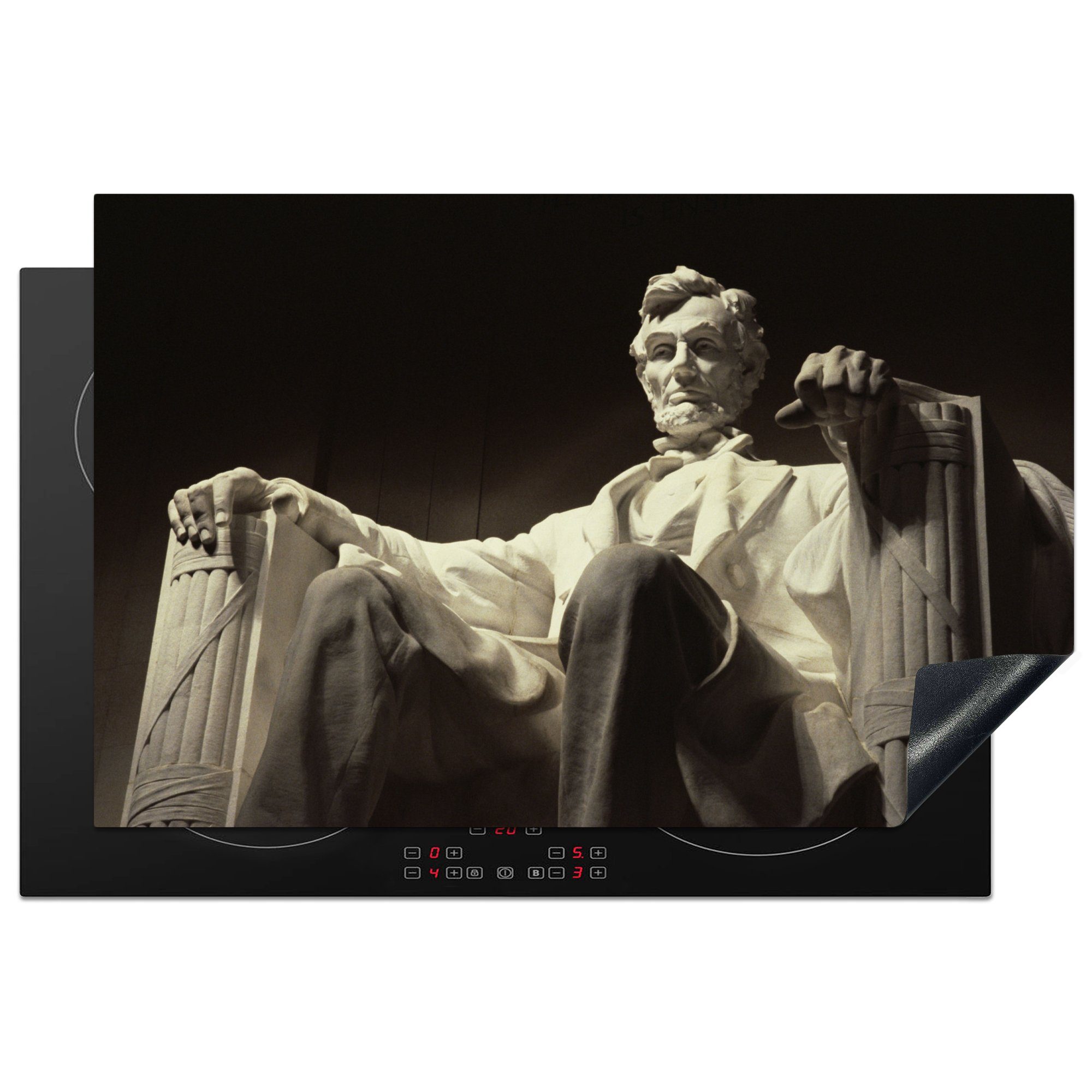 MuchoWow beleuchtete Herdblende-/Abdeckplatte Schutz Induktionskochfeld 81x52 Abraham Lincoln Vinyl, die Statue Ceranfeldabdeckung Memorial, tlg), (1 Lincoln von Die am küche, cm, für