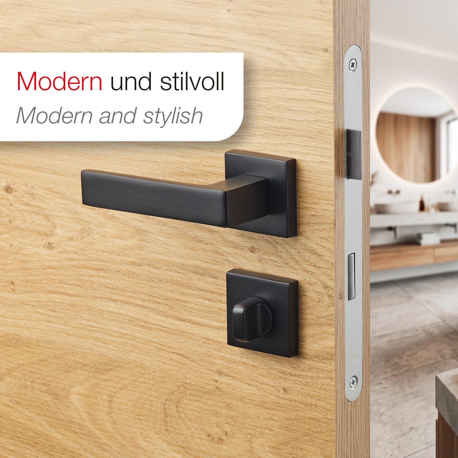 SO-TECH® Drückergarnitur Türdrücker ERLING Aluguss schwarz inkl. Befestigungsmaterial, Spar-Set, 1-tlg., mit Papier-Bohrschablone, mit WC-Rosetten - für Bad / W – Bild 3 von 5