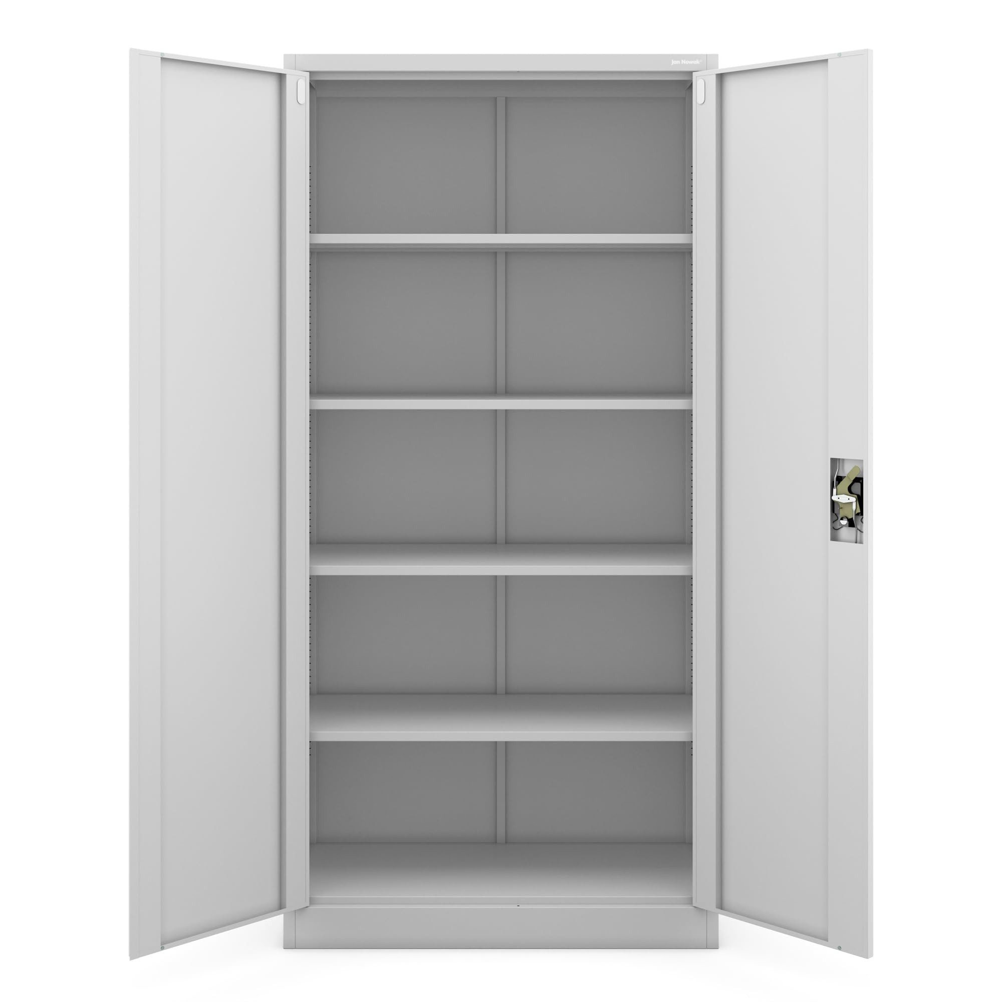 Jan Nowak Aktenschrank Metall Büroschrank abschließbar 90 cm JAN 4 Böden Stahl (Pulverbeschichtet 0,6 mm Wandmontage möglich PZH-zertifiziert) Ordnerschrank 50 Ordner Schloss 2 Schlüssel robust 13 Farben