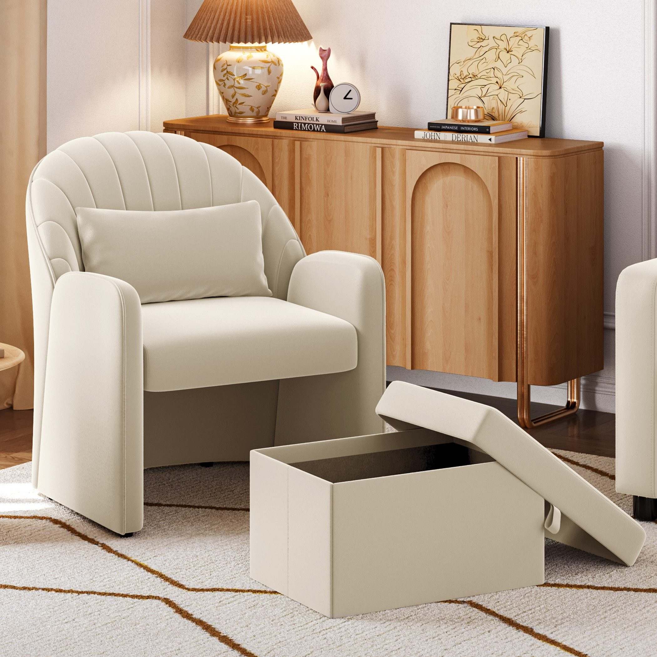 Yaheetech Loungesessel mit Fußhocker & Rückenkissen, Relaxsessel Ohrensessel Fußstütze mit Stauraum