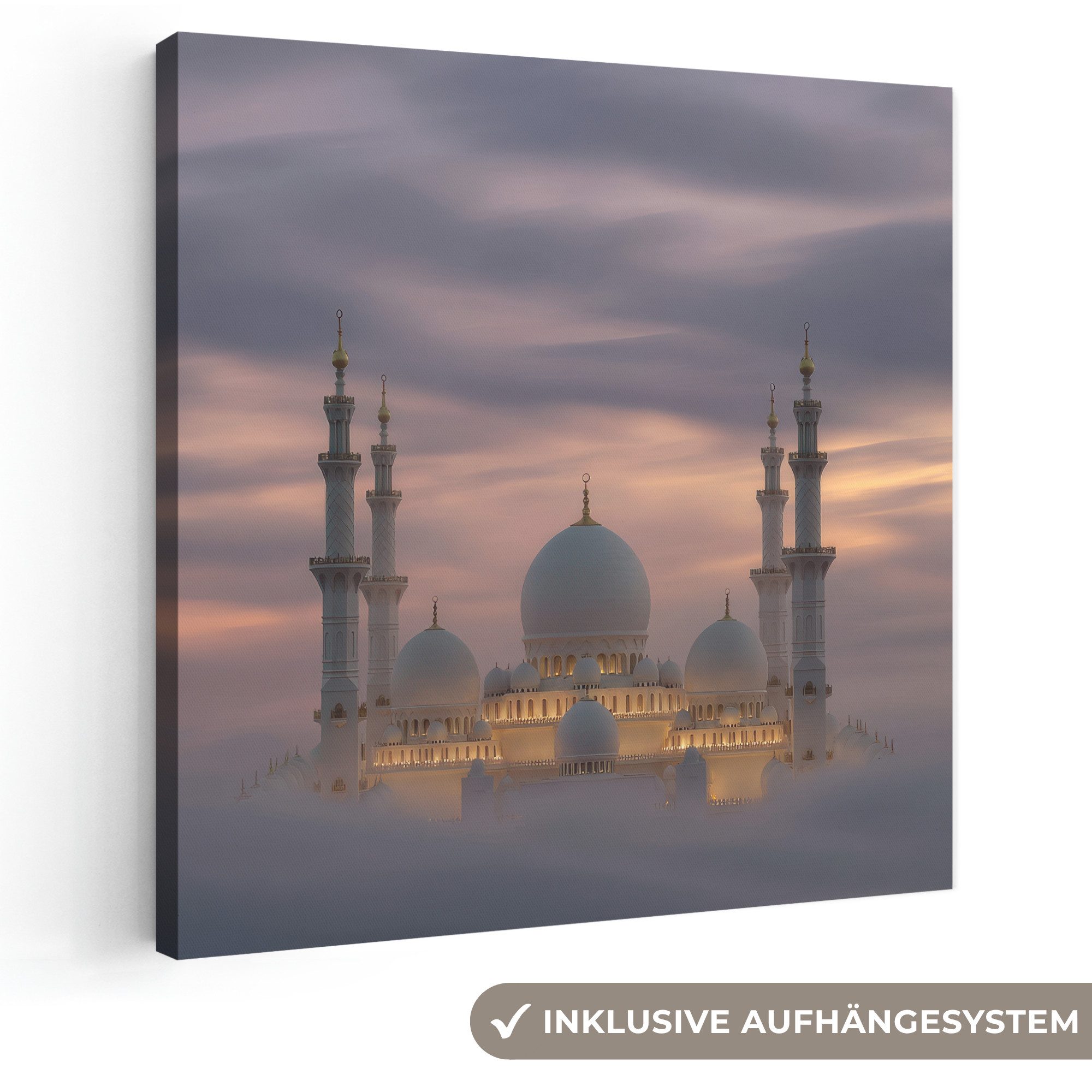 OneMillionCanvasses® Leinwandbild Sonnenuntergang - Moschee - Wolken - Islamisch, Fotodruck (1 St), Wandbild, Deko Schlafzimmer Wohnzimmer Flur 20x20 cm