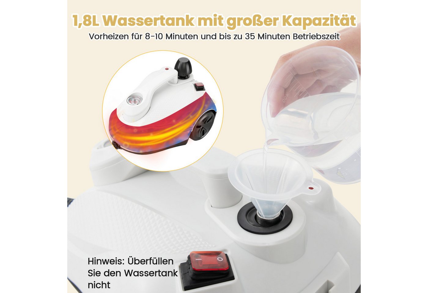 COSTWAY Dampfreiniger, 2000 W, 5 Bar, mit 1,8L Tank, bis 160 °C