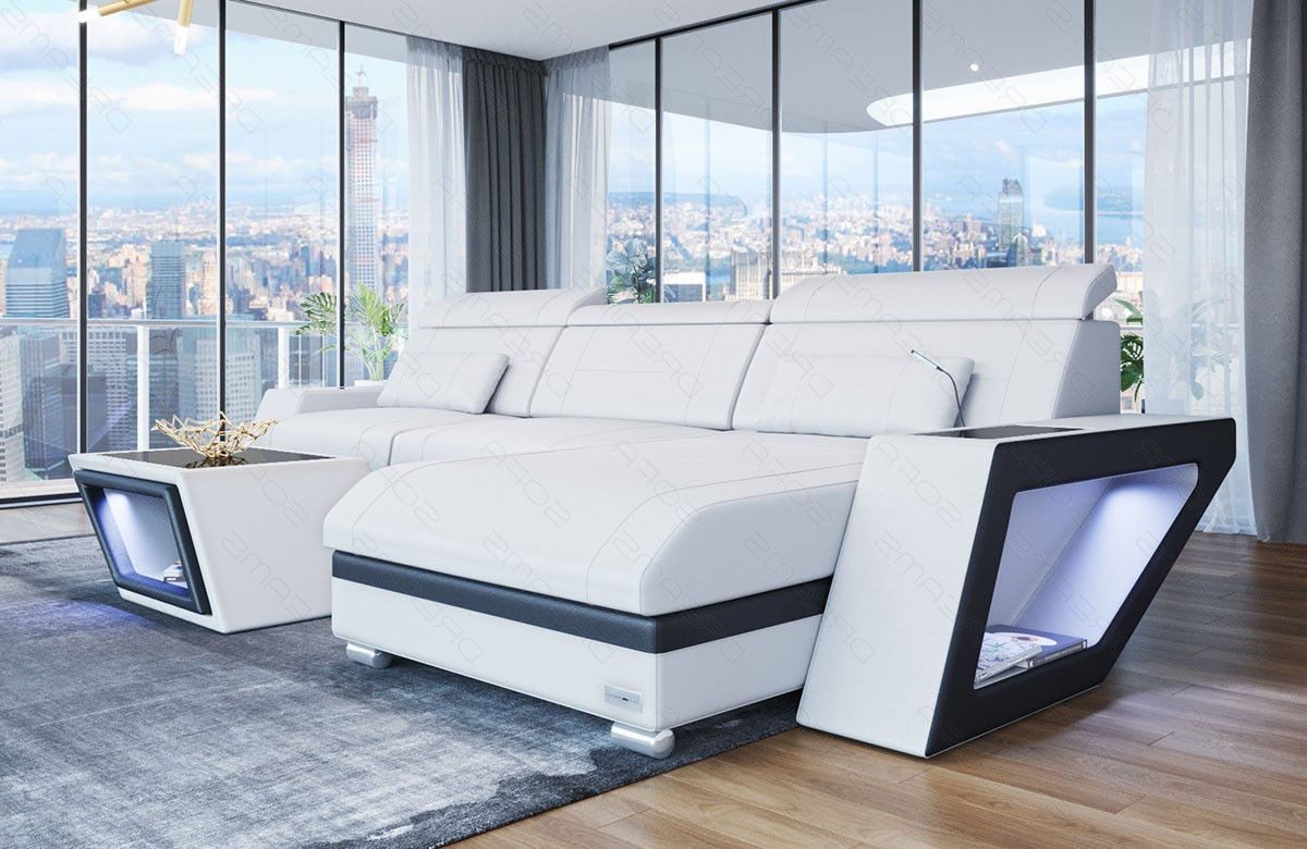Sofa Dreams Ecksofa Ledersofa Catania L Form Mini, Designersofa, Sofa mit Licht und USB