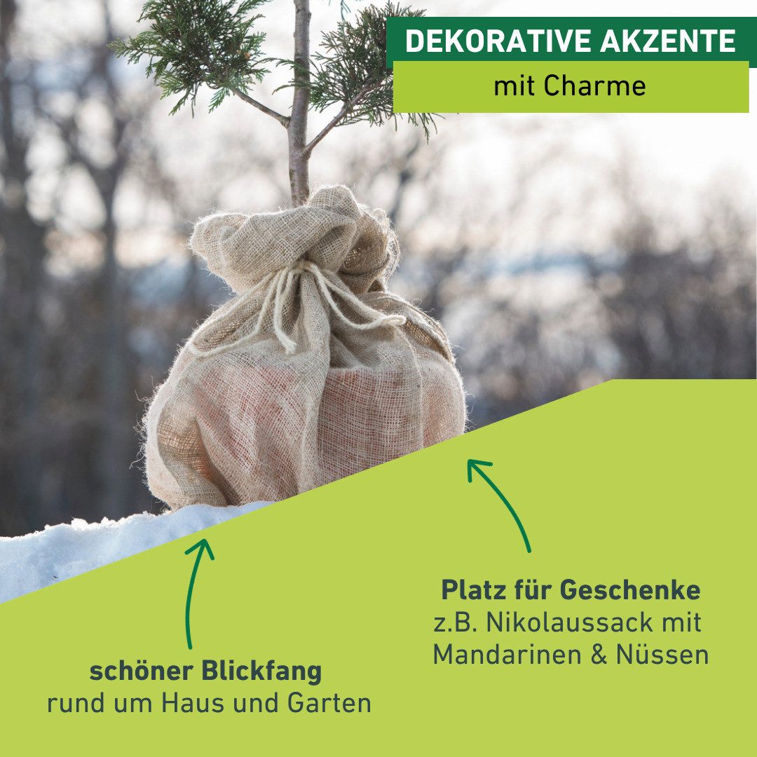 Windhager Winterschutzvlies Jute-Sack dekorativer Topfschutz für Pflanzen, (1-St), inklusive Befestigungsband, erhältlich in unterschiedlichen Größen