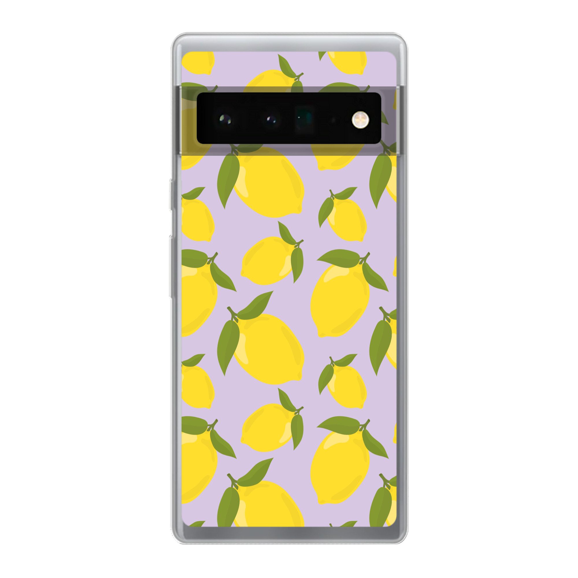 MuchoWow Handyhülle für Google Pixel 6 Pro Muster Zitronen - Gelb - Lila - Muster - Frücht, Handy Case, Silikon, Bumper Case Dünn