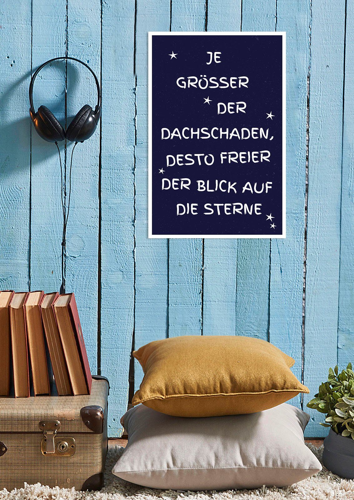 queence Metallbild Dachschaden, Schriftzug, Schriftzüge, Sterne (1 St), Stahlschilder