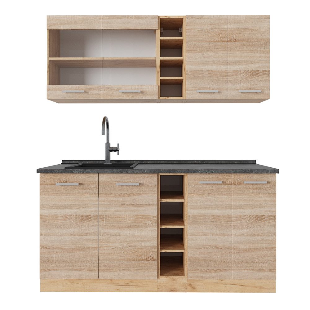 Vicco Küchenzeile R-Line, Sonoma/Goldkraft Eiche, 160 cm, AP Anthrazit