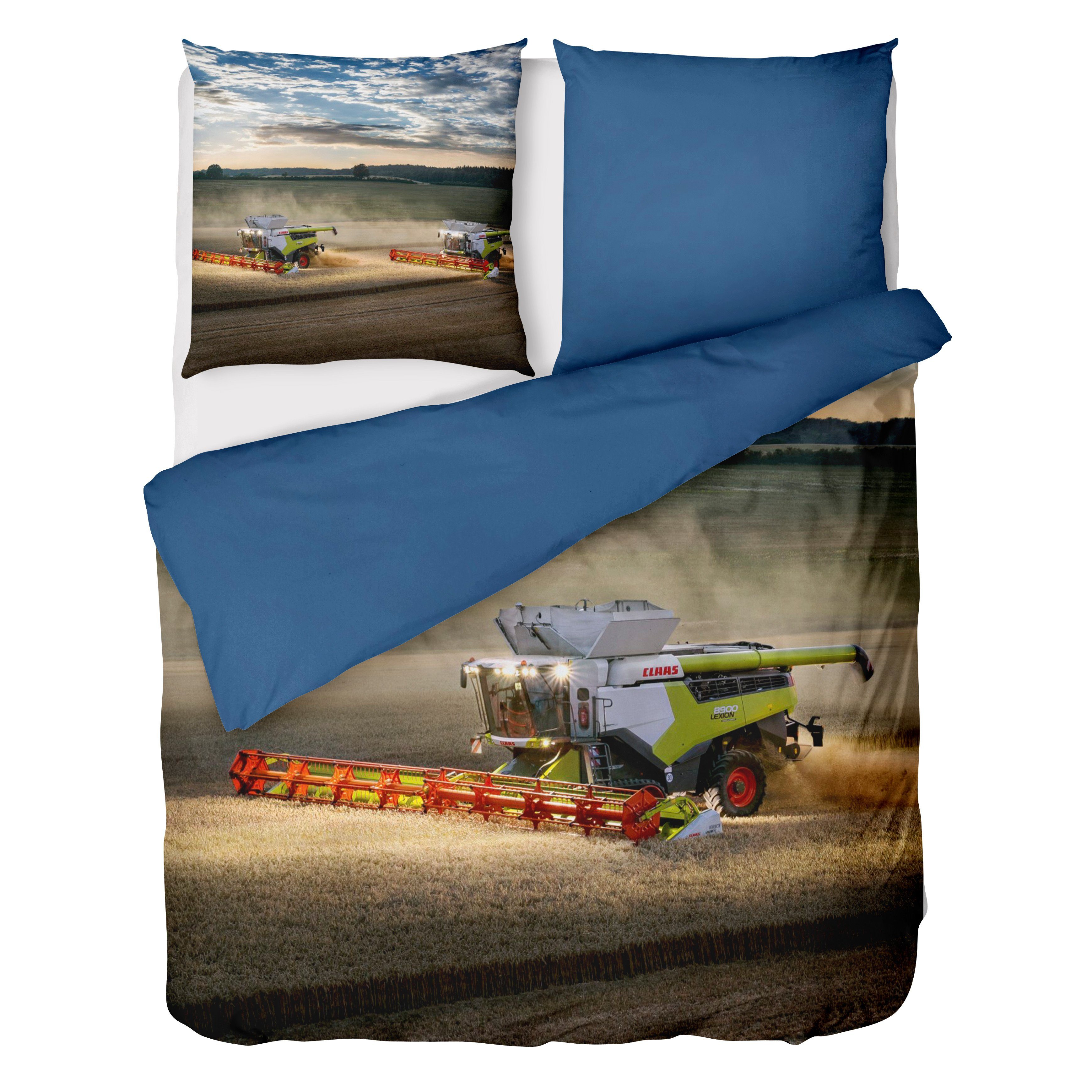 LINKHOFF Bettwäsche CLAAS Bettwäsche 135x200 + 80x80 cm 2tlg. – Mähdrescher LEXION, 100% Baumwolle – Renforcé Kinderbettwäsche mit Reißverschluss