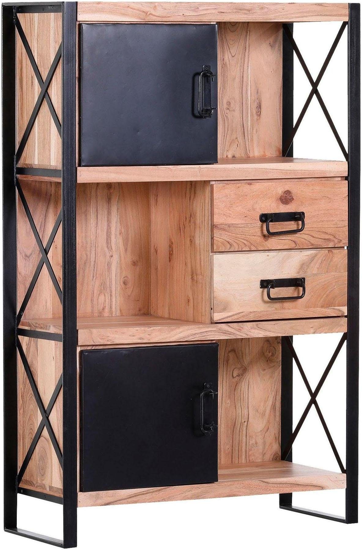 Gutmann Factory Regal Downtown, mit 2 Türen und 2 Schubkästen, aus massivem Akazienholz mit Metallrahmen. € 720,36