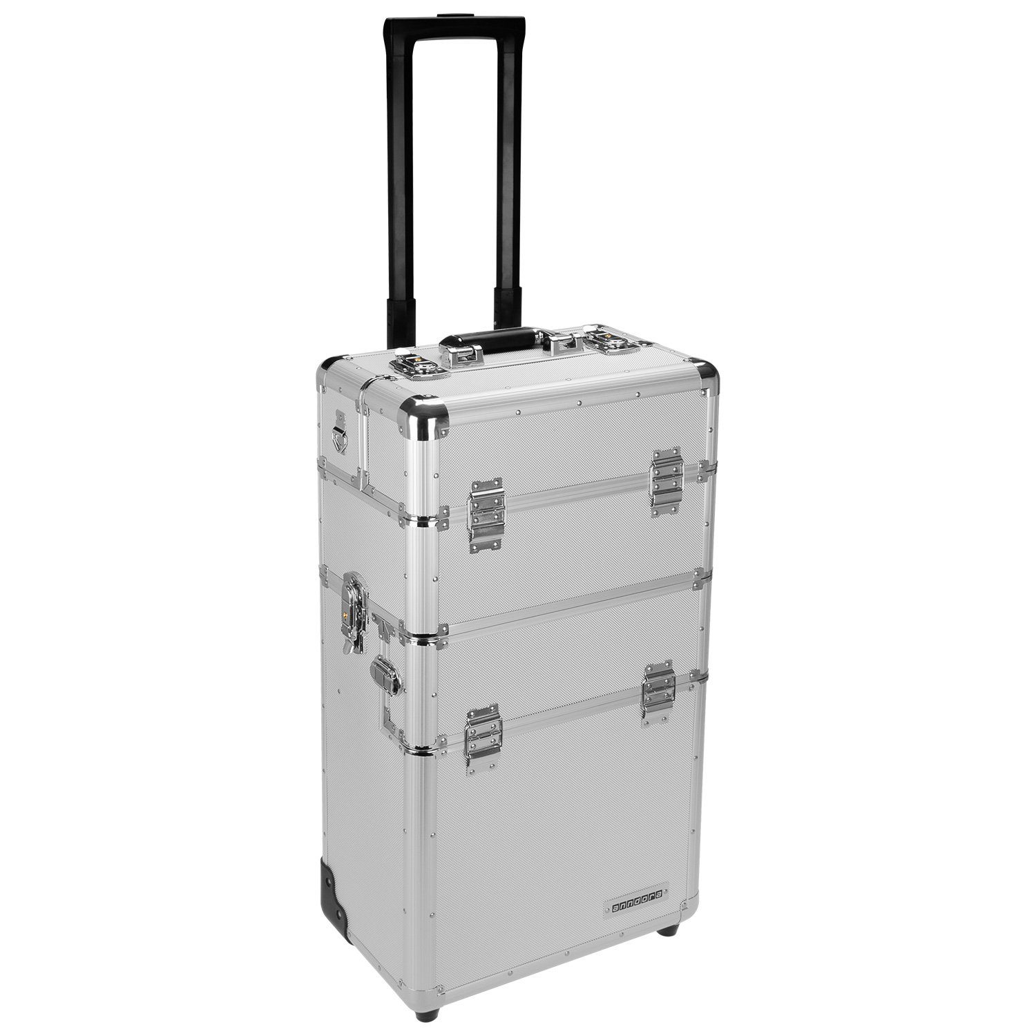 anndora Trolley Aluminium Reisekoffer 60 L Koffer Beautycase 2 Räder - Farbwahl, 2 Rollen silber