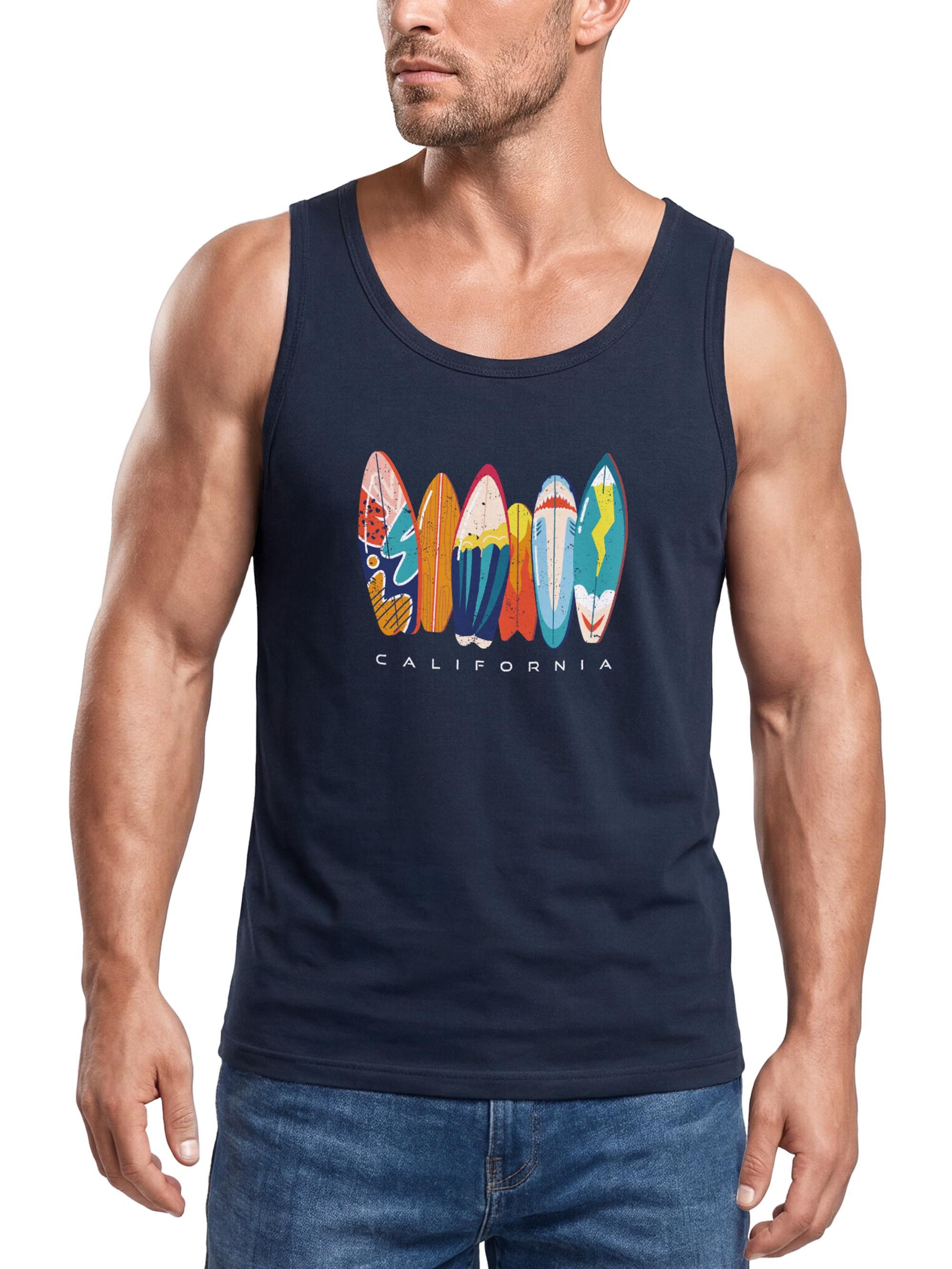 Tanktop Herren Tank-Top California Surfboards Surfing Motiv Brustprint