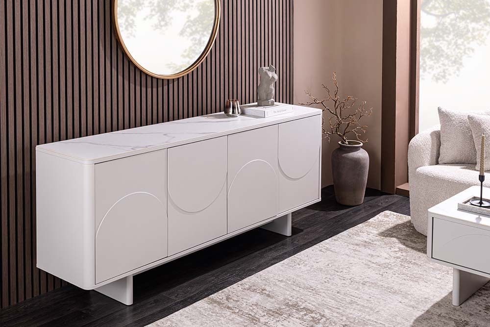riess-ambiente Sideboard SAVOY 180cm weiß - Marmor, Keramik, Stauraum, 3D-Front, Push-to-Open (Einzelartikel, 1 St), moderne Kommode - ideal für Flur, Esszimmer, Wohnzimmer & Schlafzimmer
