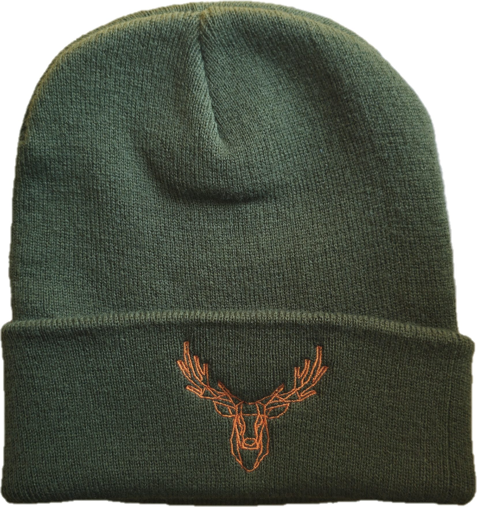 Baddery Beanie Strickmütze: "Polygon Hirsch" - Jäger Förster Wald, hochwertiger doppellagiger Strick, Stick-Motiv, One Size – Bild 2 von 3